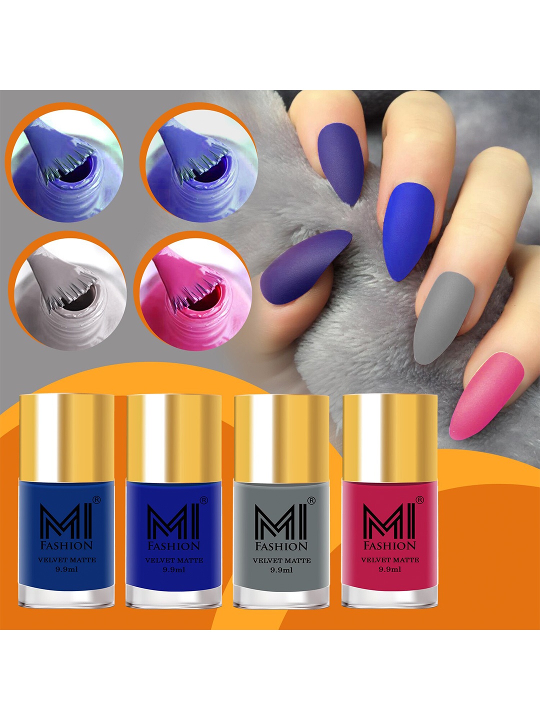 

MI FASHION Set Of 4 Velvet Matte Long Lasting Nail Polish - 9.9ml Each, Pink