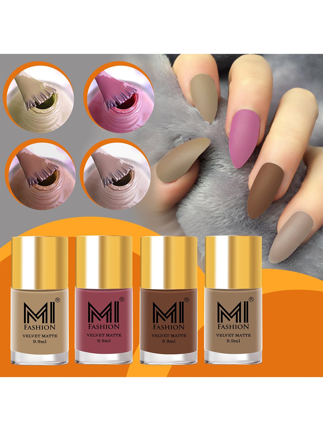 

MI FASHION Set Of 4 Velvet Matte Long Lasting Nail Polish - 9.9ml Each, Nude