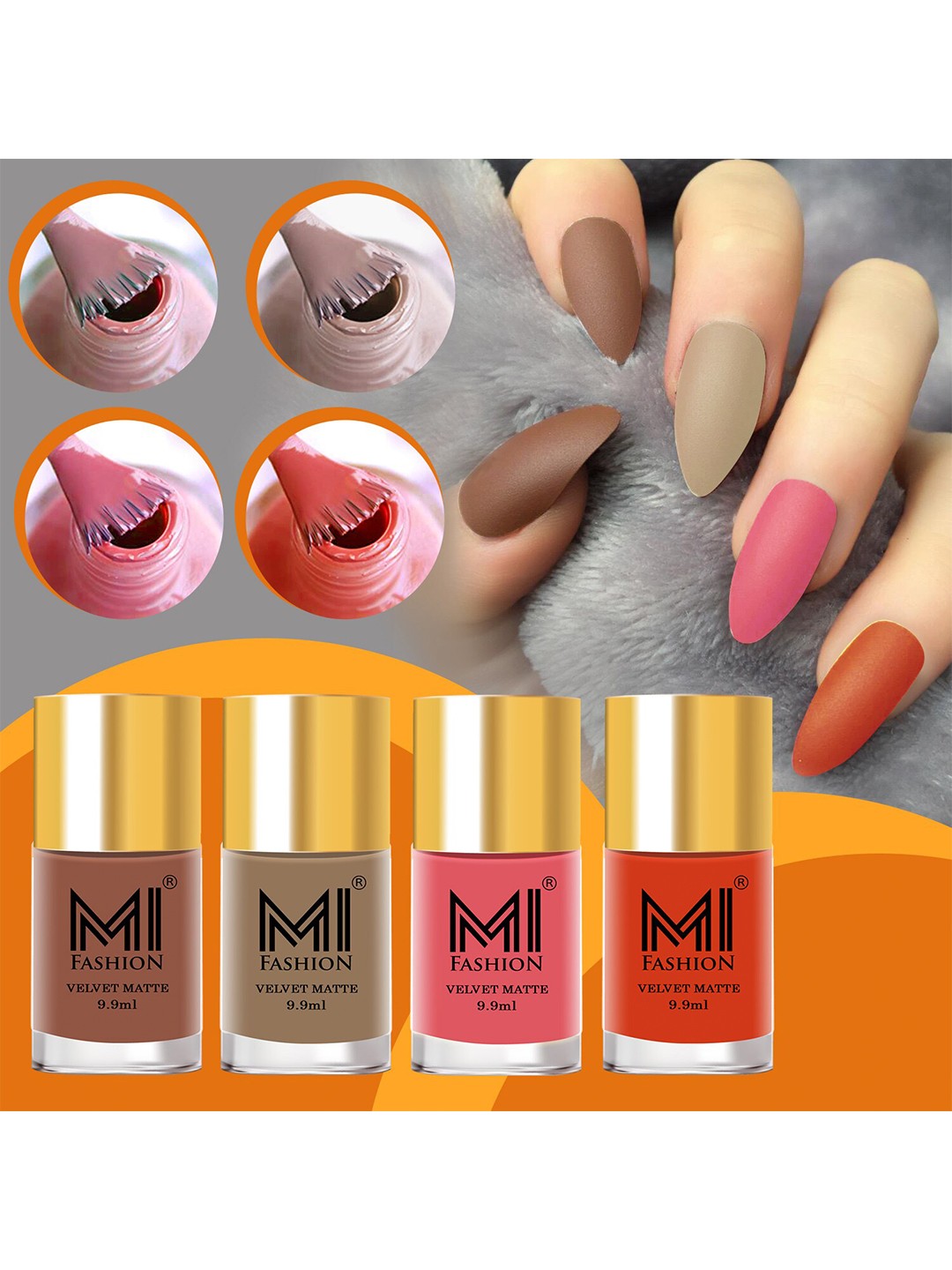 

MI FASHION Set Of 4 Velvet Matte Long Lasting Nail Polish - 9.9ml Each, Nude