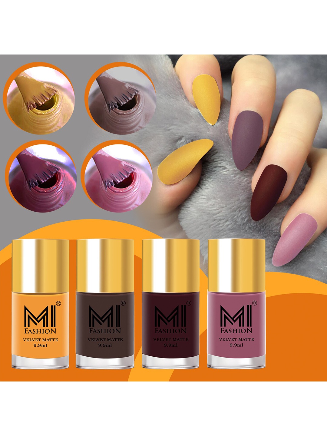 

MI FASHION Set Of 4 Velvet Matte Long Lasting Nail Polish - 9.9ml Each, Brown