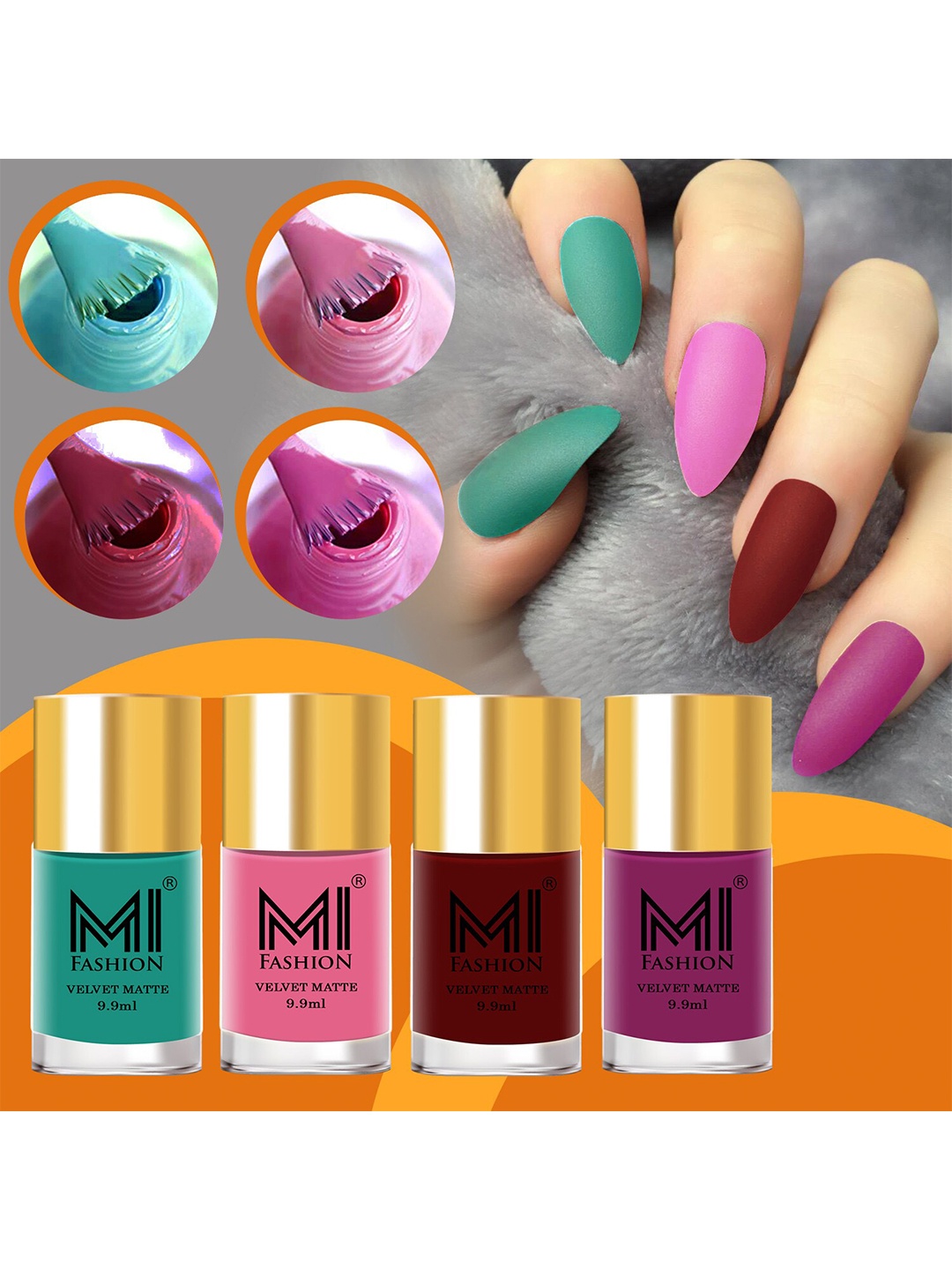 

MI FASHION Set Of 4 Velvet Matte Long Lasting Nail Polish - 9.9ml Each, Pink