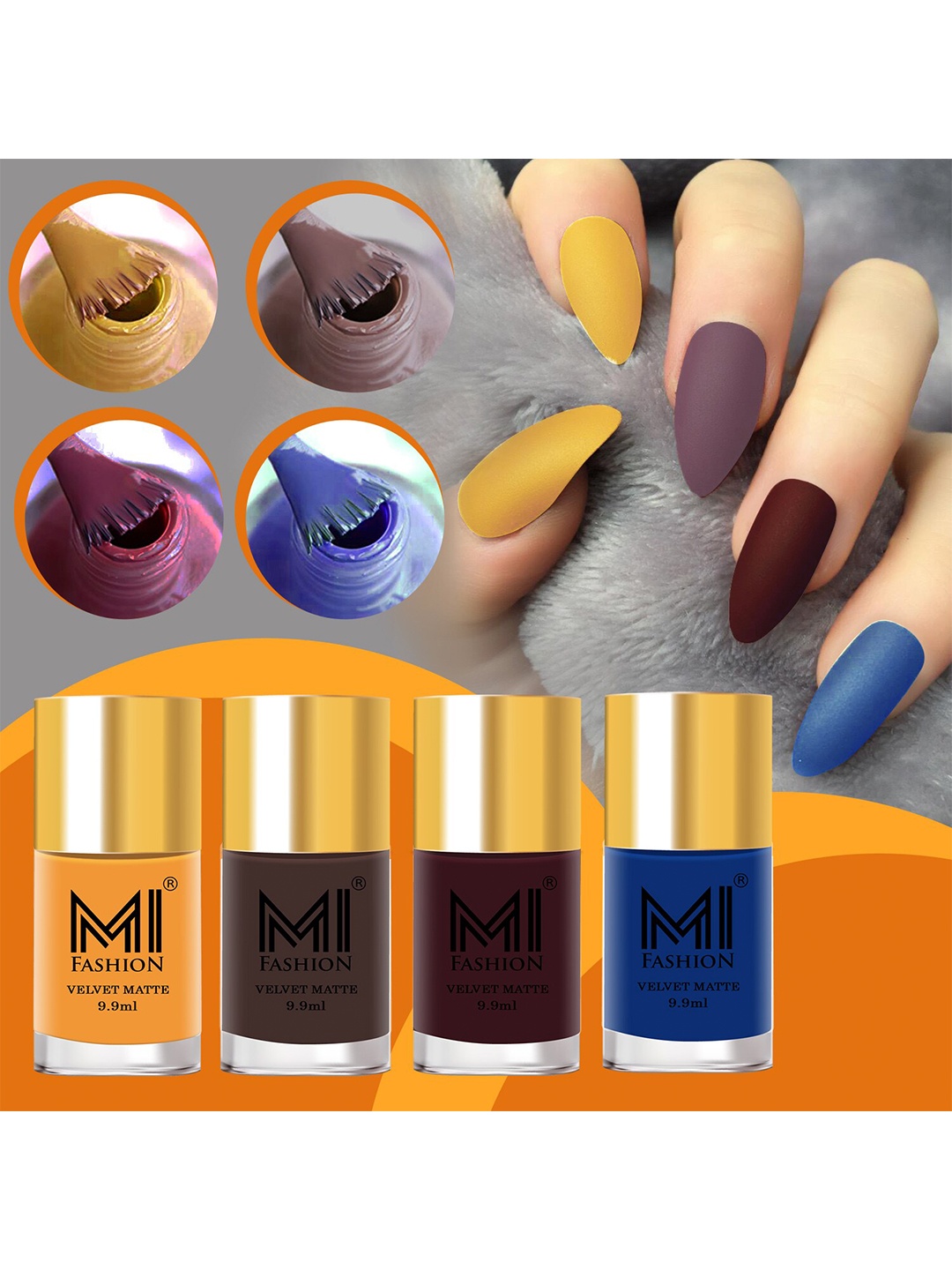 

MI FASHION Set Of 4 Velvet Matte Long Lasting Nail Polish - 9.9ml Each, Multi