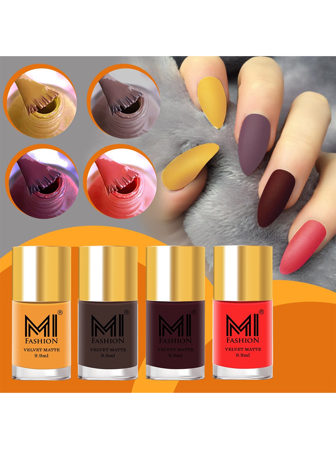 

MI FASHION Set Of 4 Velvet Matte Long Lasting Nail Polish - 9.9ml Each, Multi