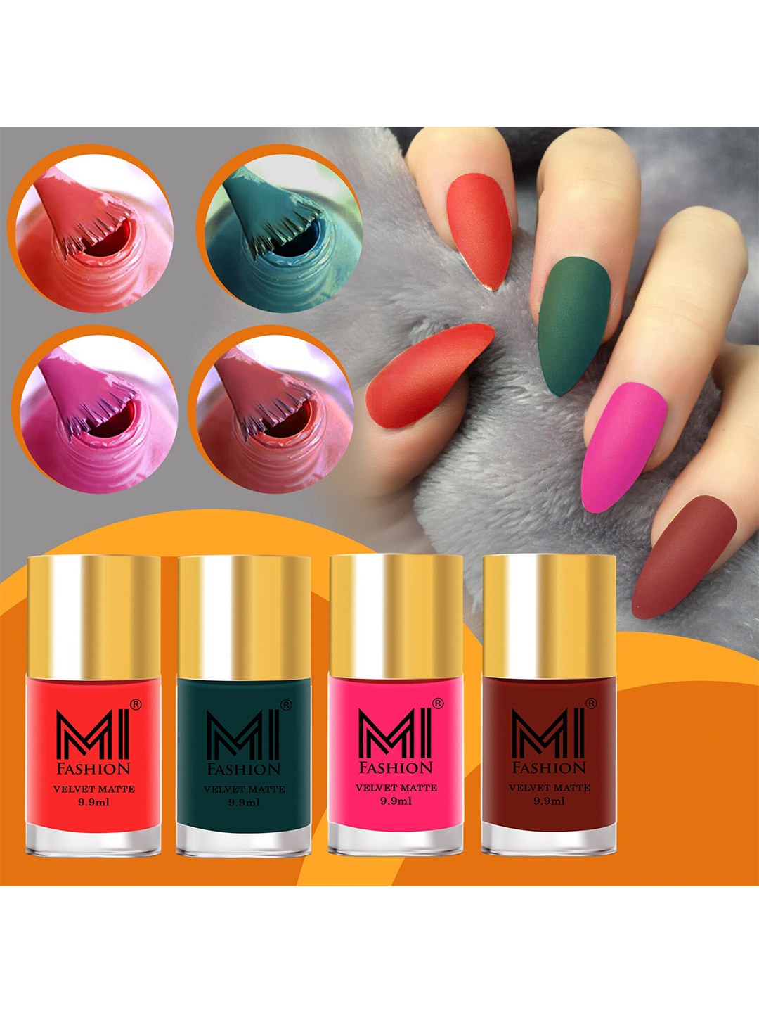 

MI FASHION Set Of 4 Velvet Matte Long Lasting Nail Polish - 9.9ml Each, Orange