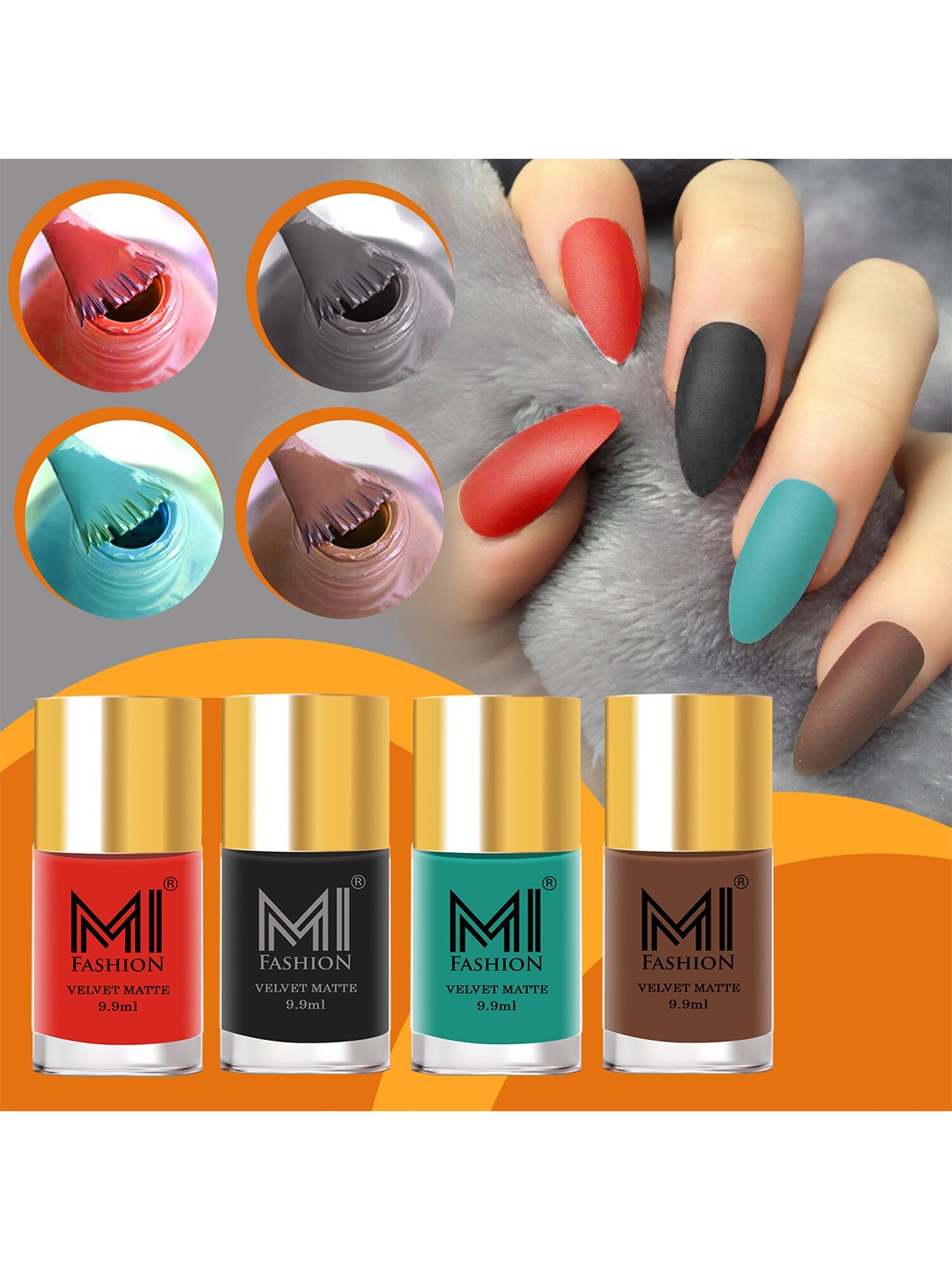 

MI FASHION Set Of 4 Velvet Matte Long Lasting Nail Polish- 9.9 ml Each, Black