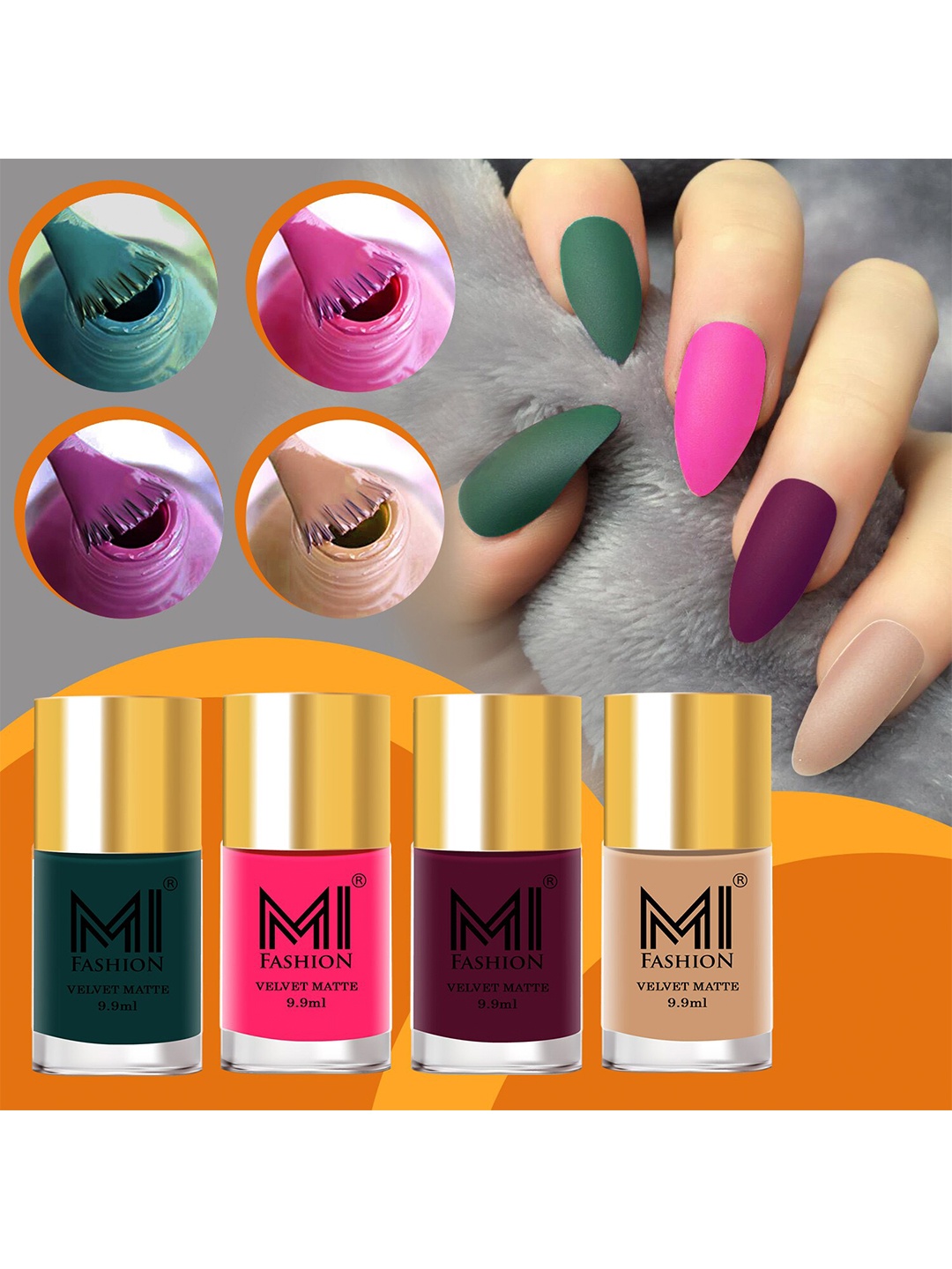 

MI FASHION Set Of 4 Velvet Matte Long Lasting Nail Polish- 9.9 ml Each, Green