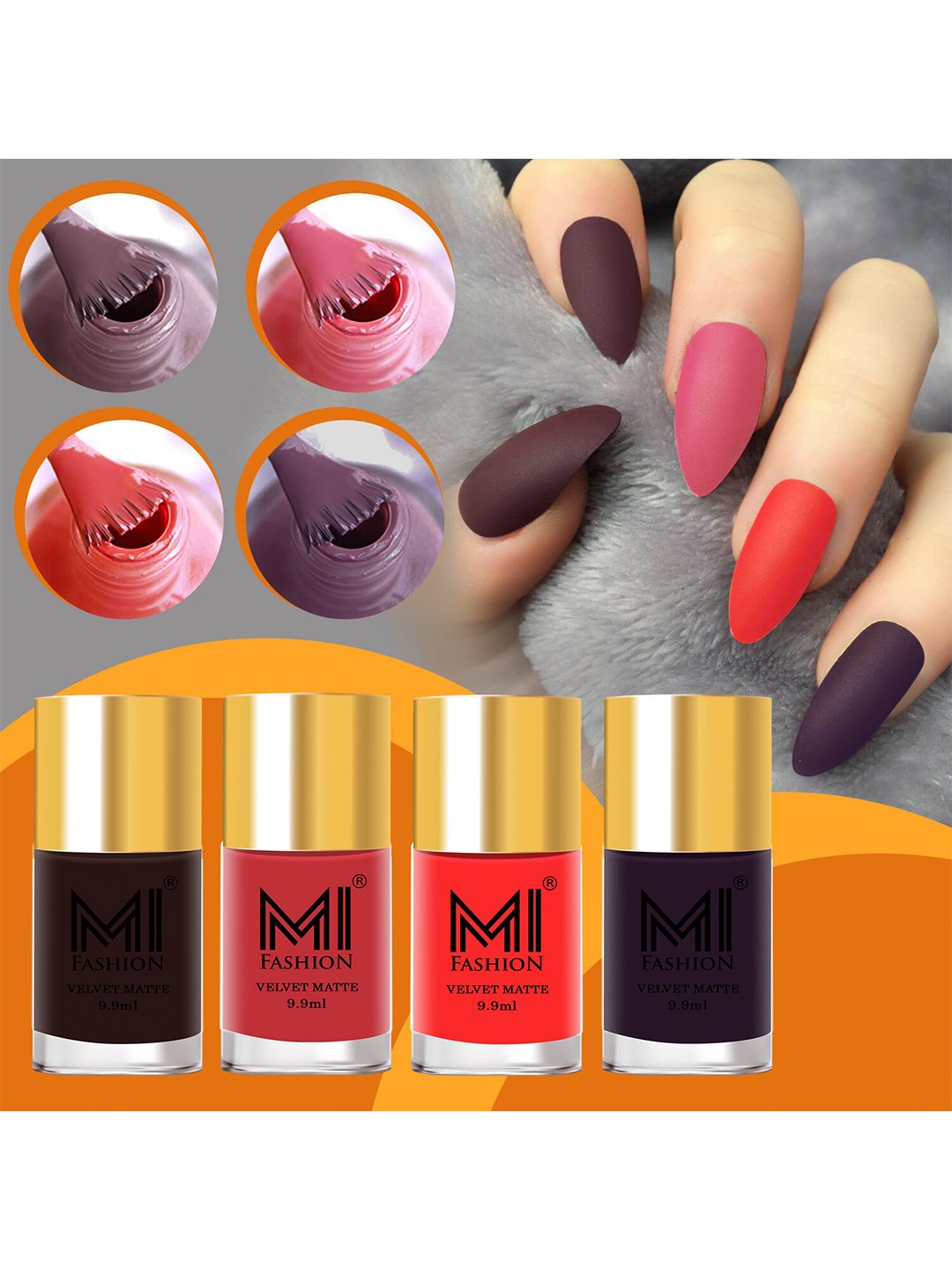 

MI FASHION Set Of 4 Velvet Matte Long Lasting Nail Polish- 9.9 ml Each, Brown