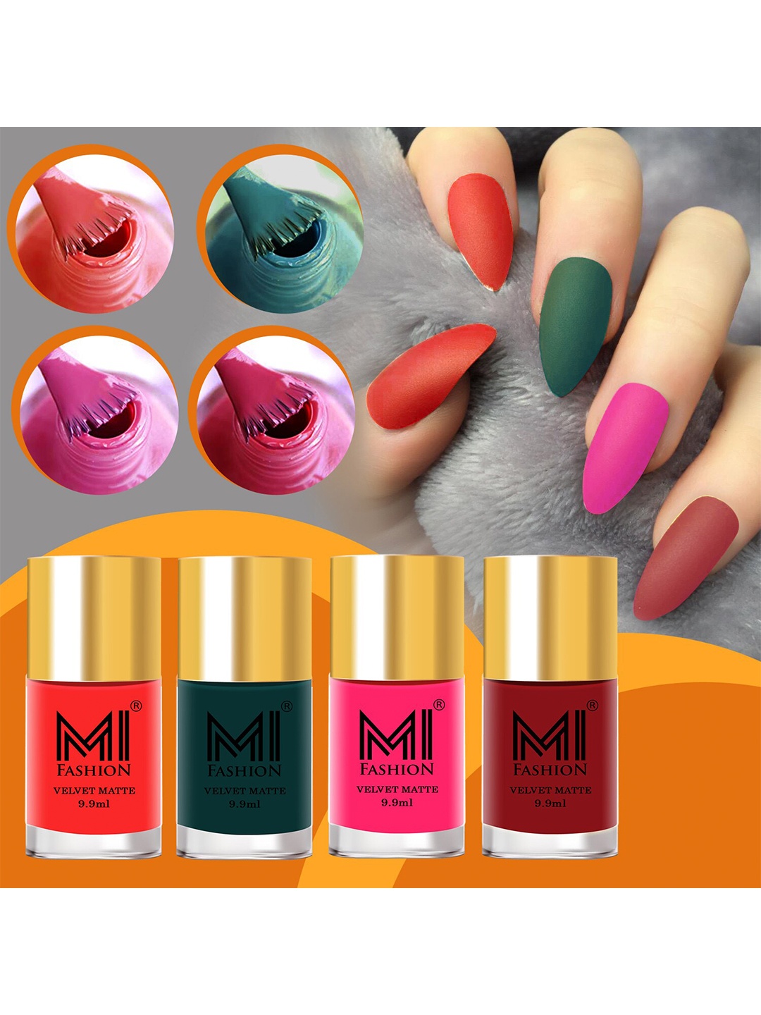 

MI FASHION Set Of 4 Velvet Matte Long Lasting Nail Polish- 9.9 ml Each, Green