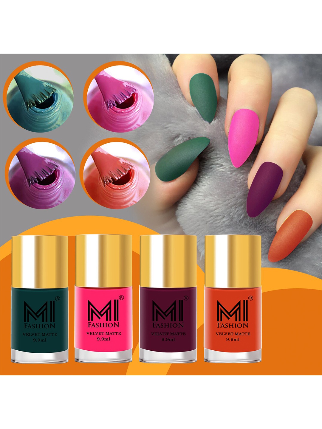 

MI FASHION Set Of 4 Velvet Matte Long Lasting Nail Polish- 9.9 ml Each, Pink