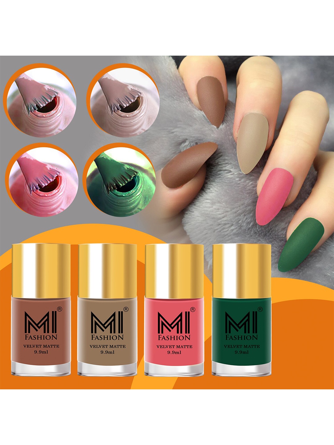 

MI FASHION Set Of 4 Velvet Matte Long Lasting Nail Polish- 9.9 ml Each, Green