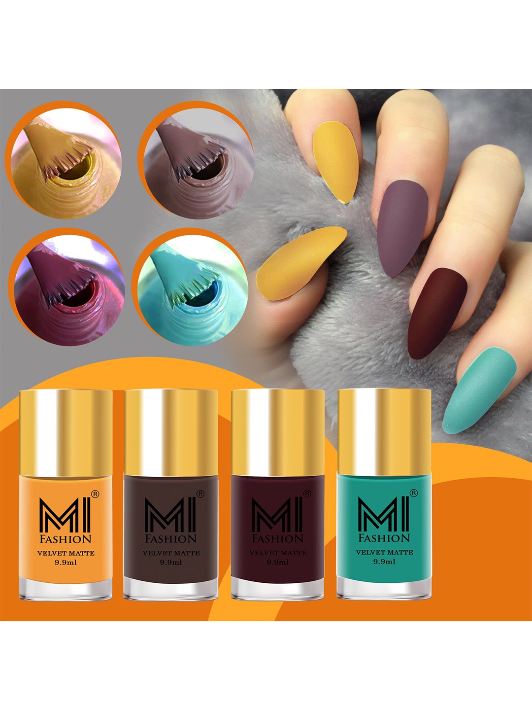 

MI FASHION Set Of 4 Velvet Matte Long Lasting Nail Polish- 9.9 ml Each, Blue
