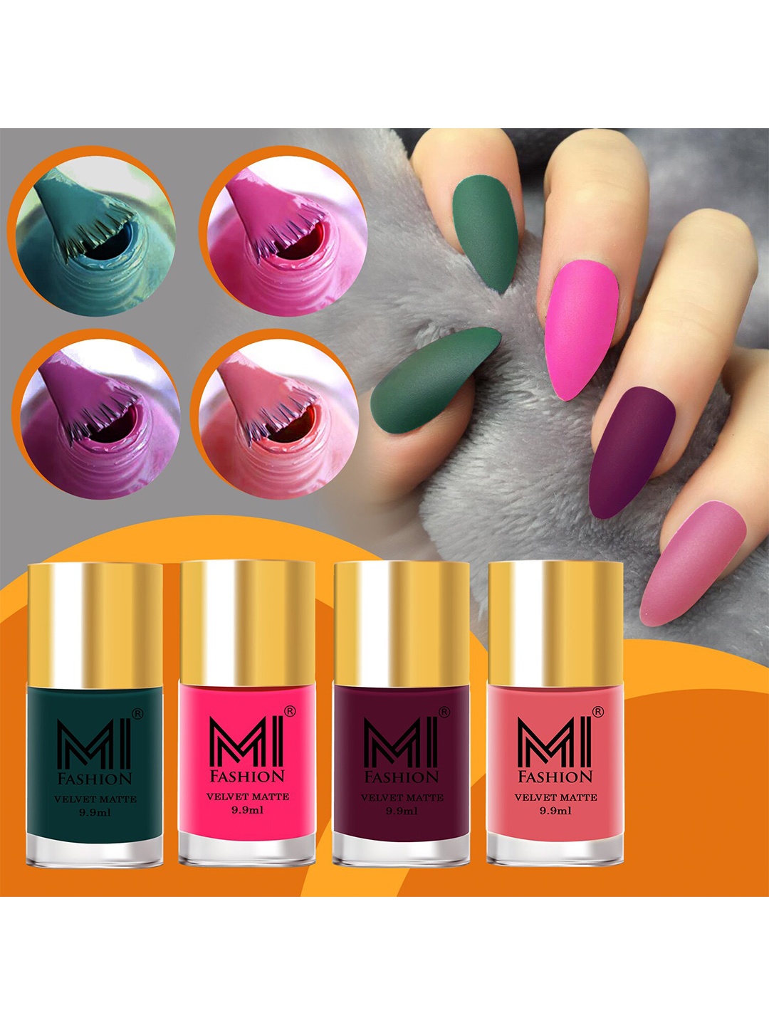 

MI FASHION Set Of 4 Velvet Matte Long Lasting Nail Polish- 9.9 ml Each, Green
