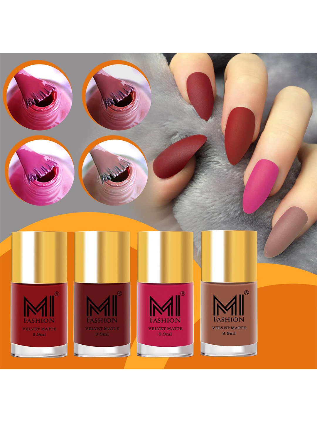 

MI FASHION Set Of 4 Velvet Matte Long Lasting Nail Polish- 9.9 ml Each, Maroon