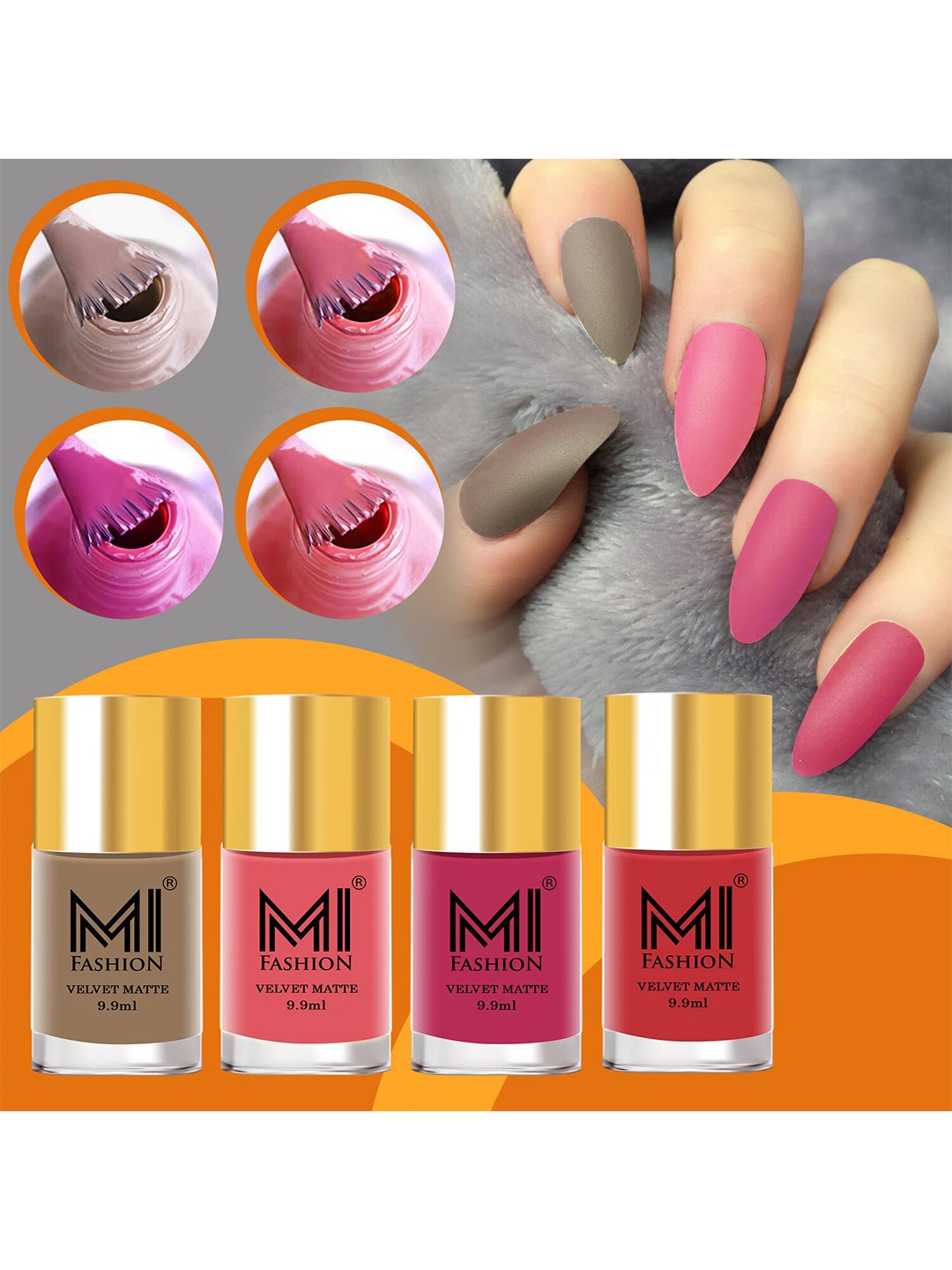 

MI FASHION Set Of 4 Velvet Matte Long Lasting Nail Polish- 9.9 ml Each, Nude