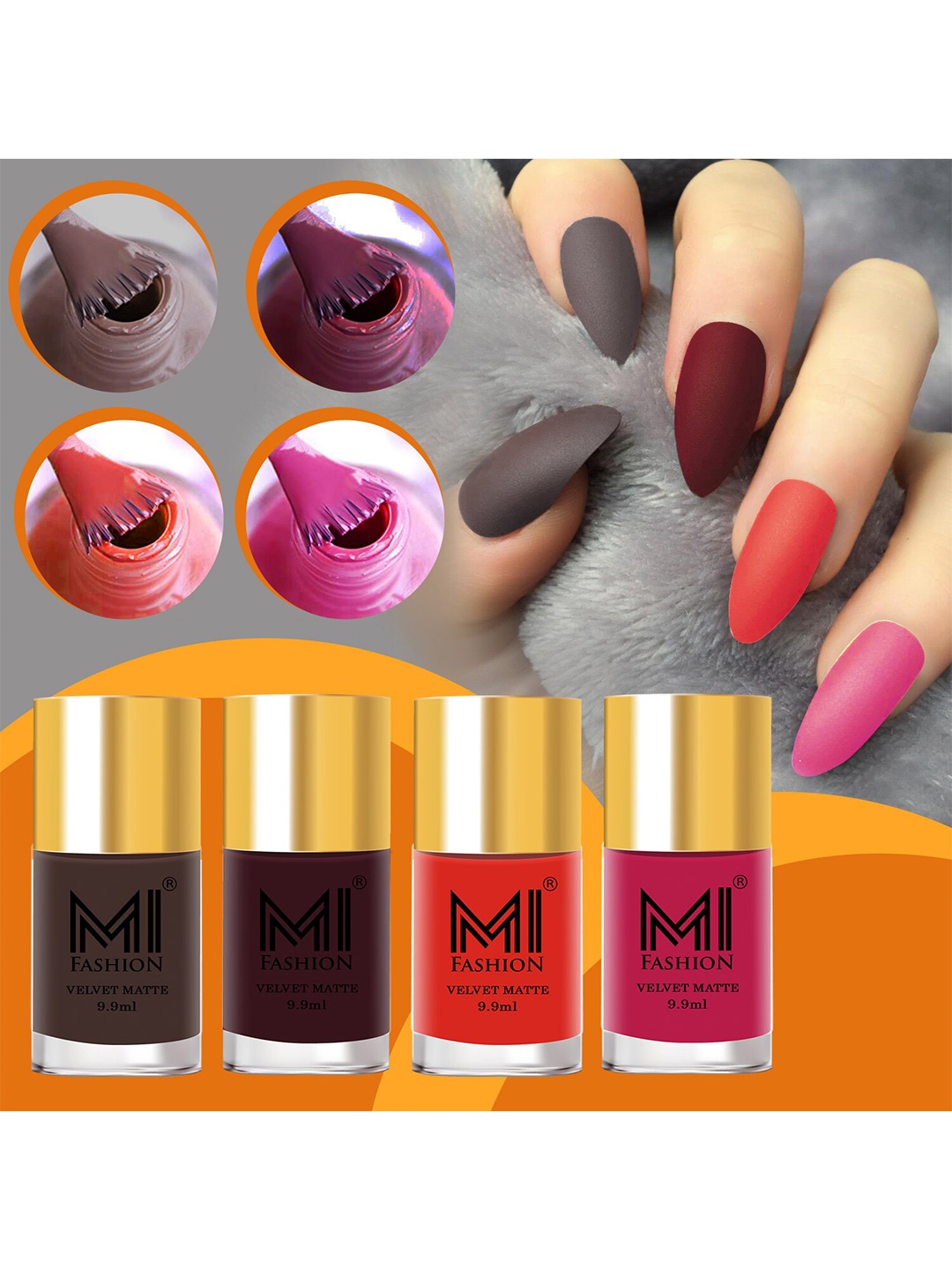 

MI FASHION Set Of 4 Velvet Matte Long Lasting Nail Polish- 9.9 ml Each, Pink