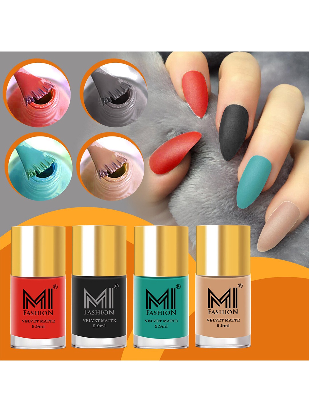 

MI FASHION Set Of 4 Velvet Matte Long Lasting Nail Polish- 9.9 ml Each, Orange