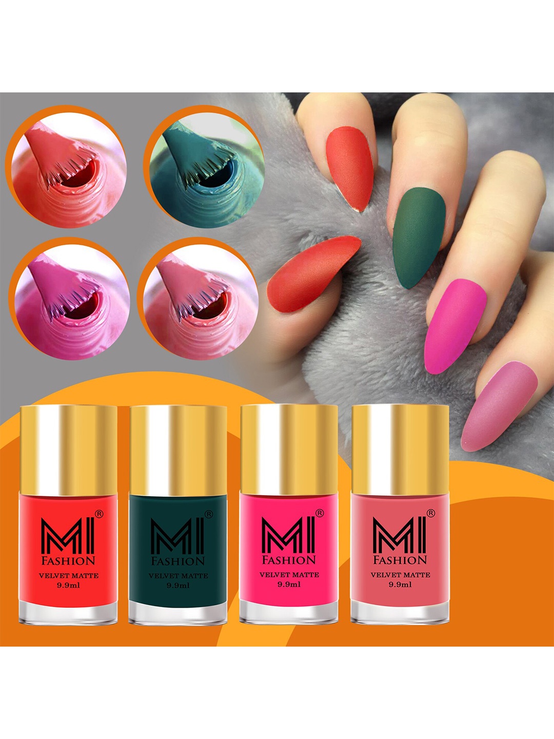 

MI FASHION Set Of 4 Velvet Matte Long Lasting Nail Polish- 9.9 ml Each, Green