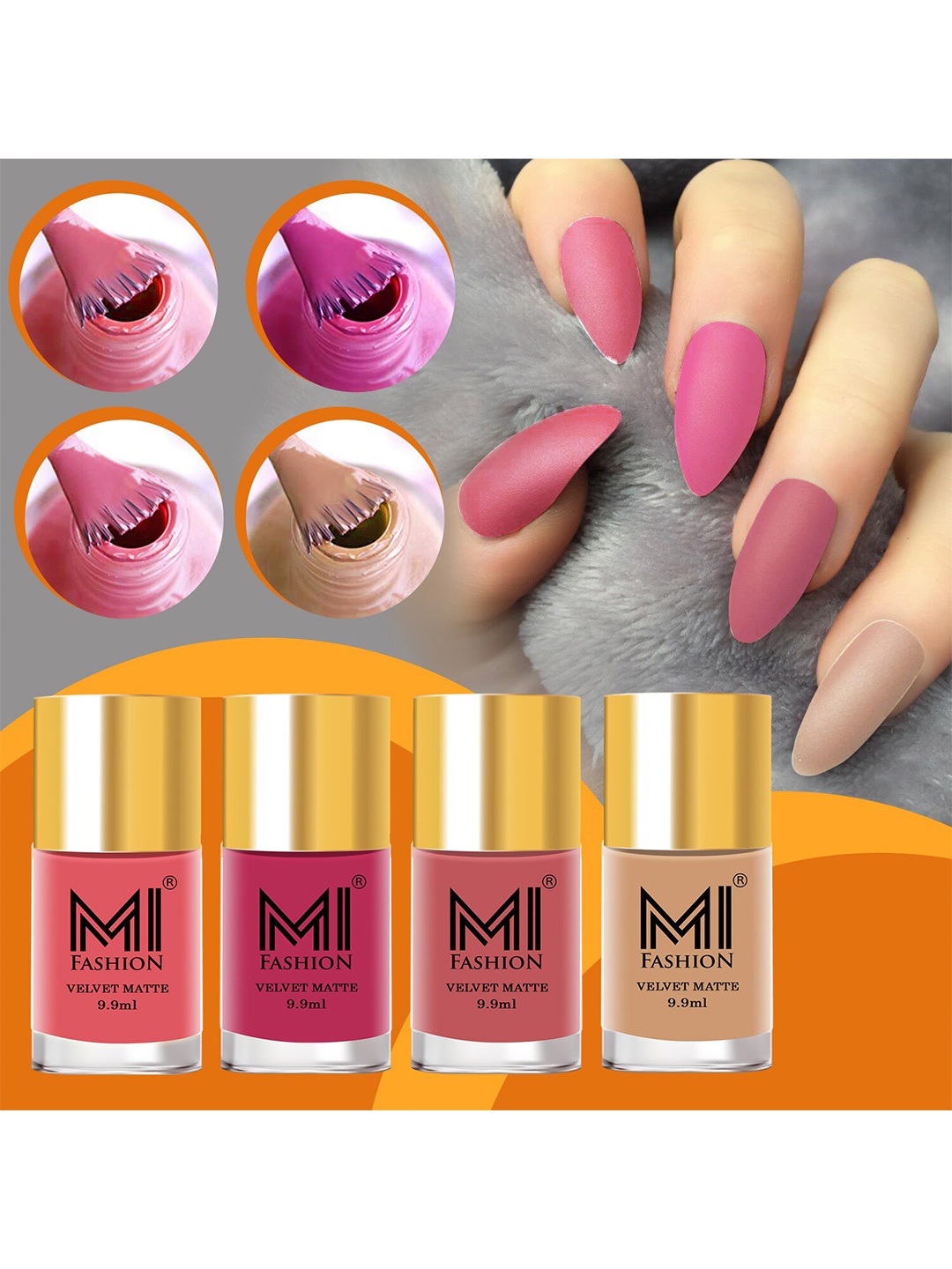 

MI FASHION Set Of 4 Velvet Matte Long Lasting Nail Polish- 9.9 ml Each, Nude