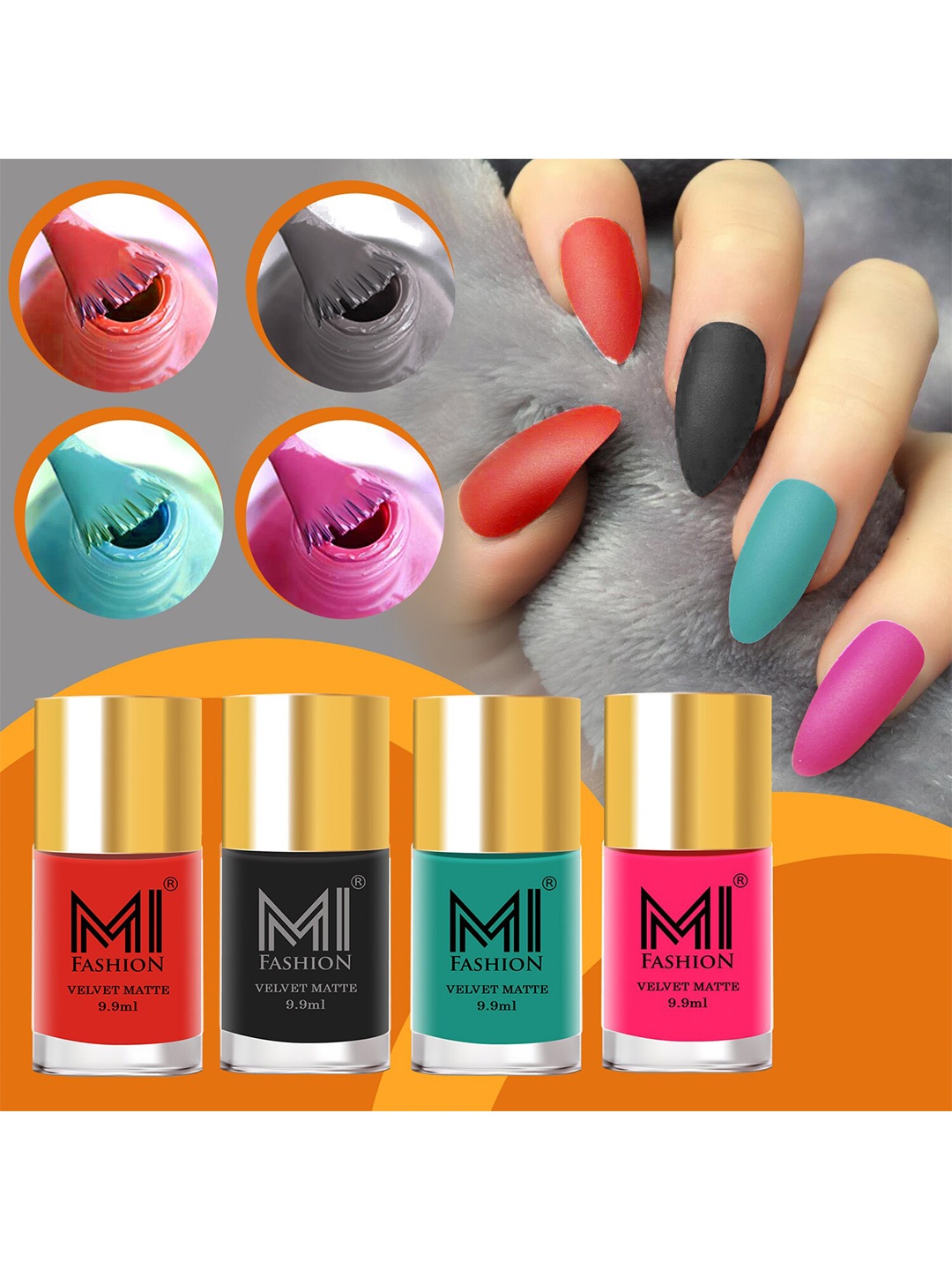 

MI FASHION Set Of 4 Velvet Matte Long Lasting Nail Polish- 9.9 ml Each, Pink