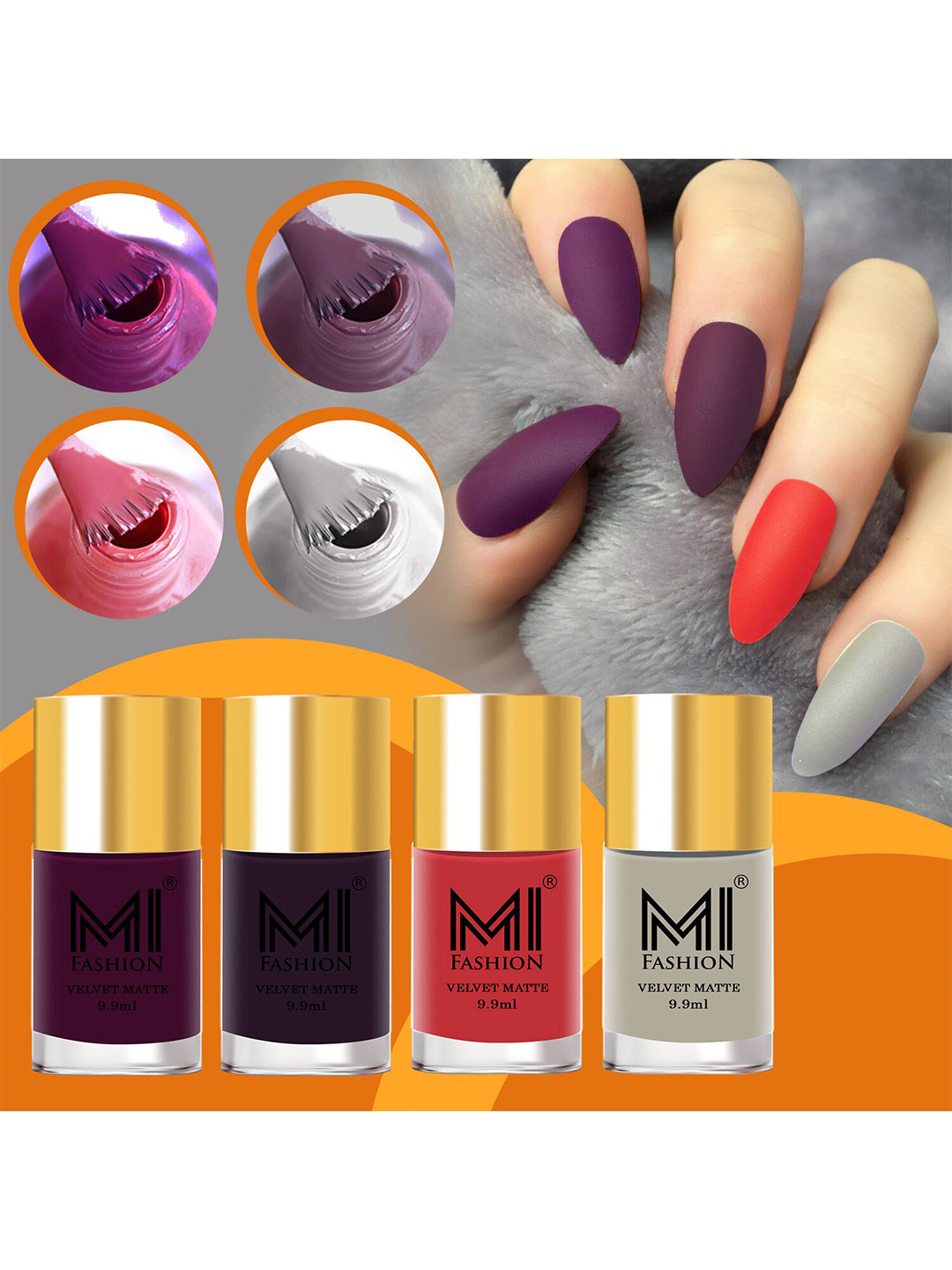 

MI FASHION Velvet Matte Set Of 4 Long Lasting Nail Polish, Purple