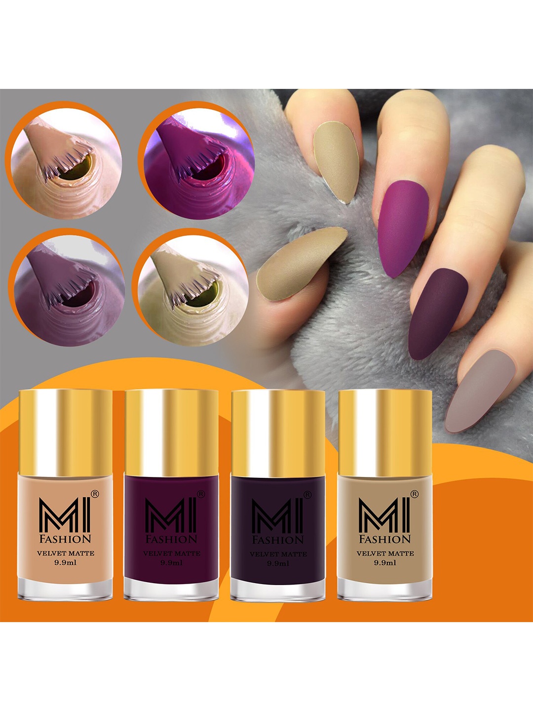 

MI FASHION Set Of 4 Velvet Matte Long-Lasting Nail Polish - 9.9ml each, Purple