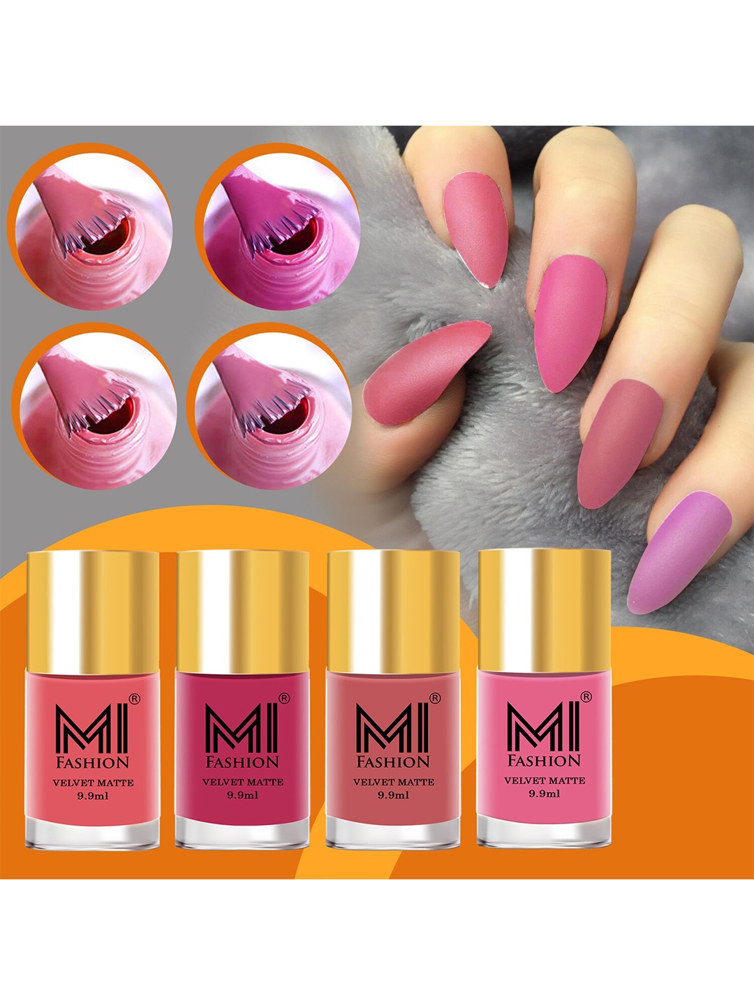 

MI FASHION Set Of 4 Velvet Matte Long-Lasting Nail Polish - 9.9ml each, Pink