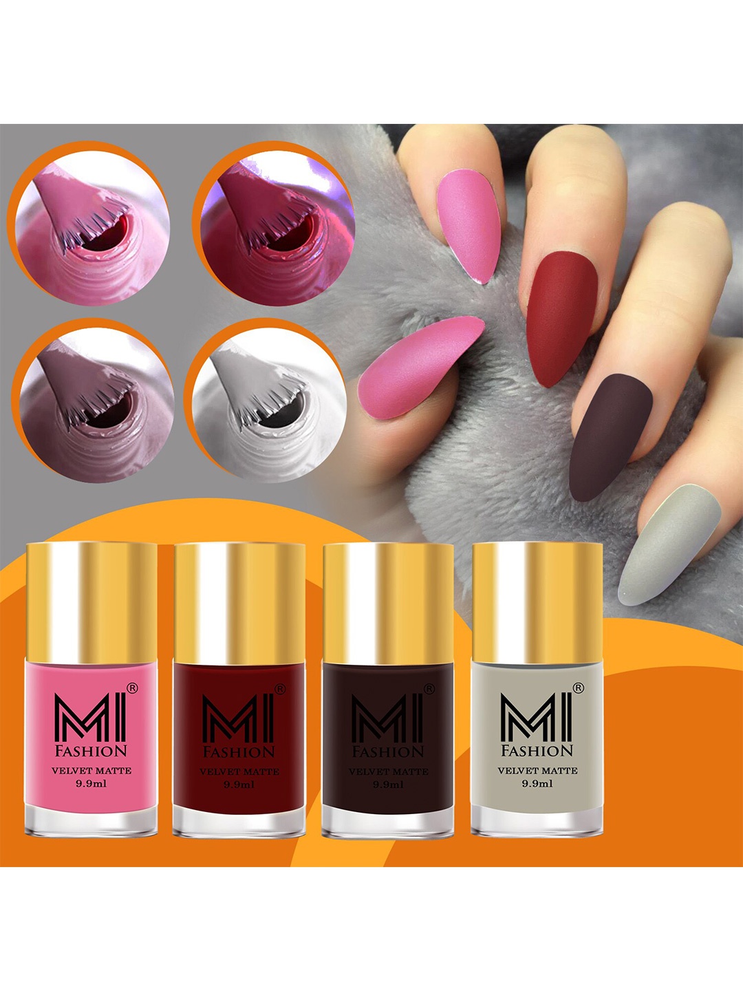 

MI FASHION Set Of 4 Velvet Matte Long-Lasting Nail Polish - 9.9ml each, Pink