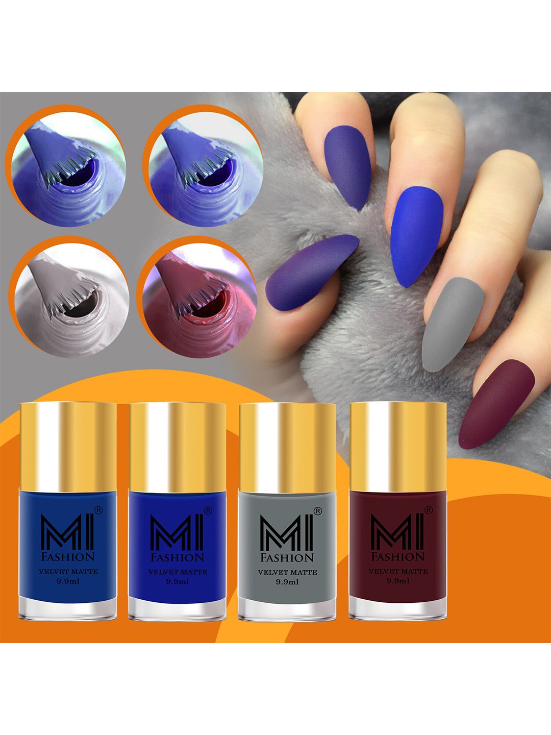 

MI FASHION Set Of 4 Velvet Matte Long-Lasting Nail Polish - 9.9ml each, Blue