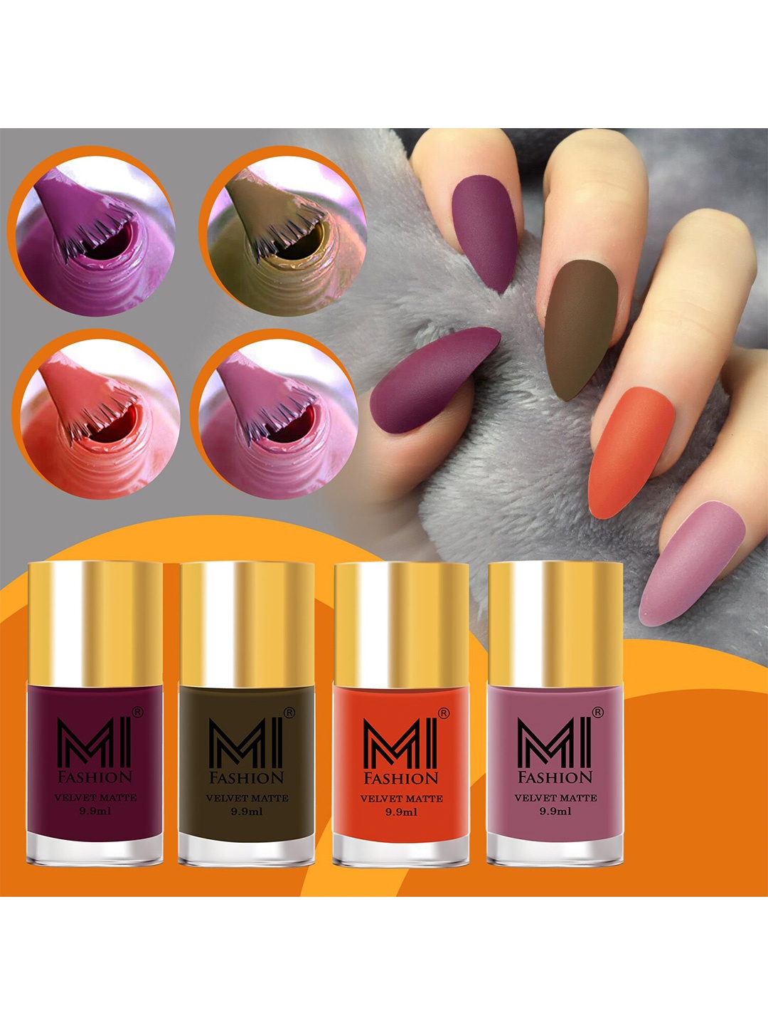 

MI FASHION Set Of 4 Velvet Matte Long-Lasting Nail Polish - 9.9ml each, Brown