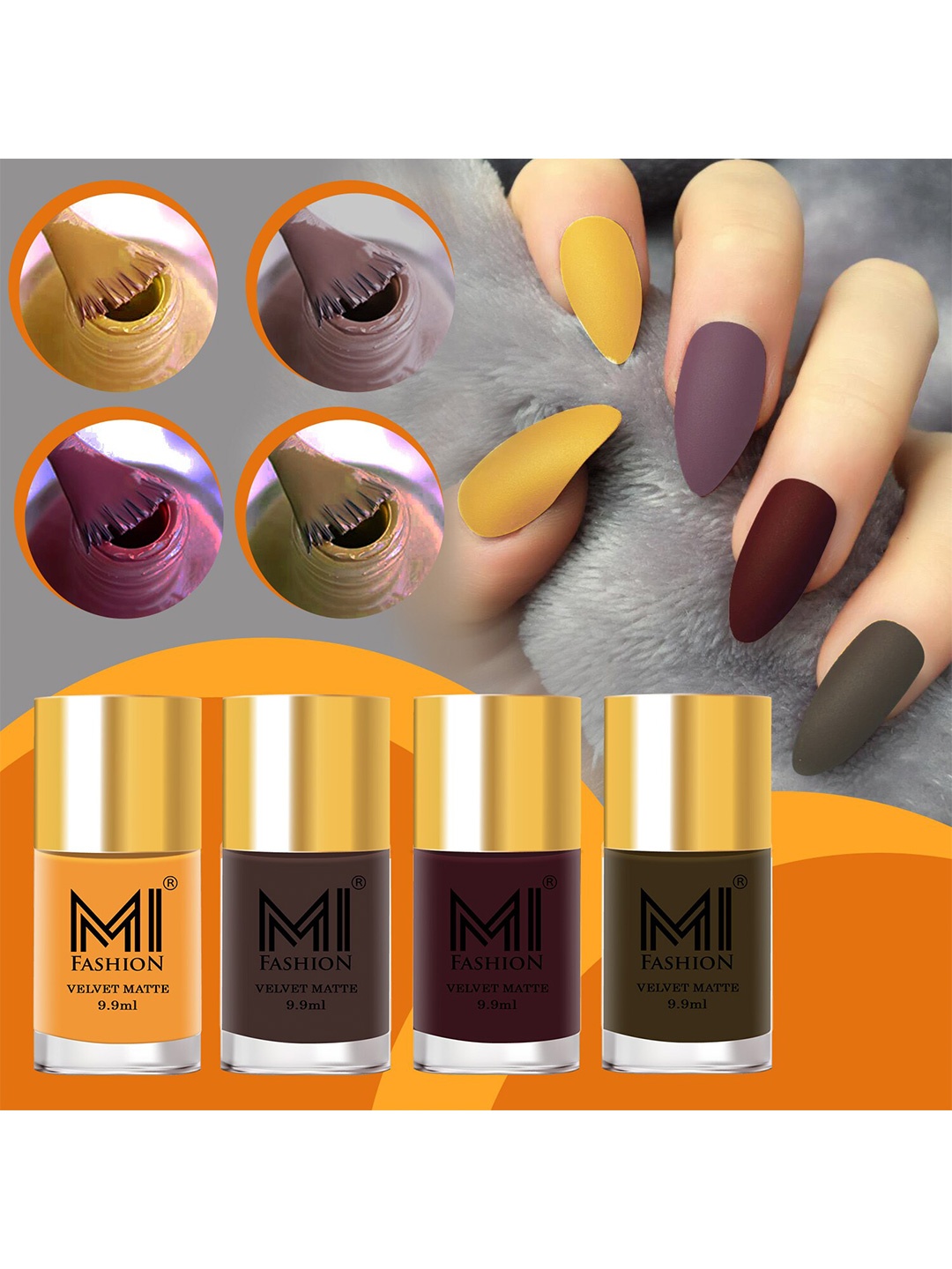 

MI FASHION Set Of 4 Velvet Matte Long-Lasting Nail Polish - 9.9ml each, Orange