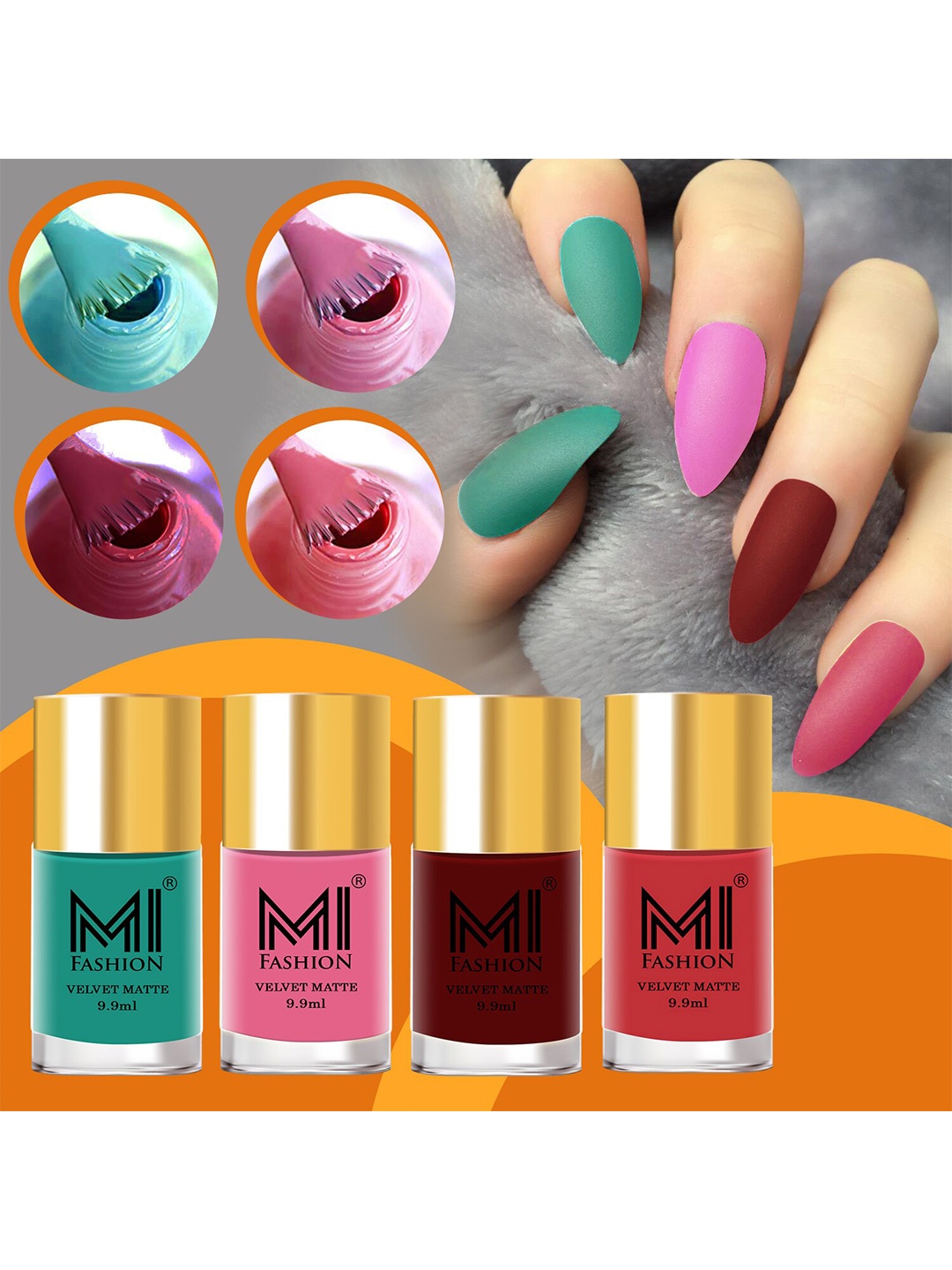 

MI FASHION Set Of 4 Velvet Matte Long-Lasting Nail Polish - 9.9ml each, Red