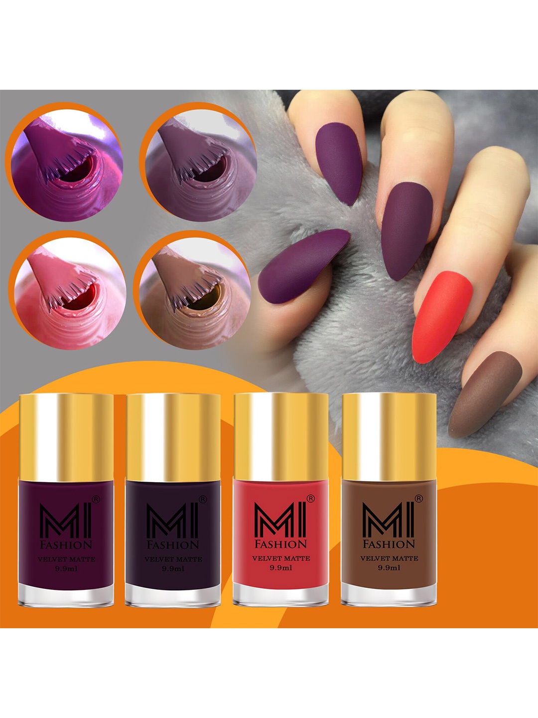 

MI FASHION Set Of 4 Velvet Matte Long-Lasting Nail Polish - 9.9ml each, Purple
