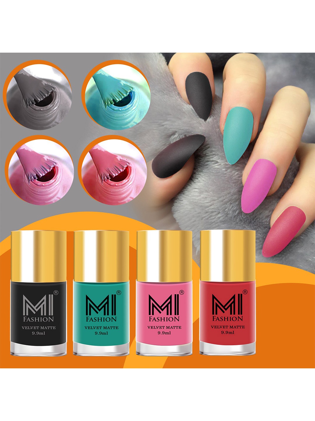 

MI FASHION Set Of 4 Velvet Matte Long-Lasting Nail Polish - 9.9ml each, Black