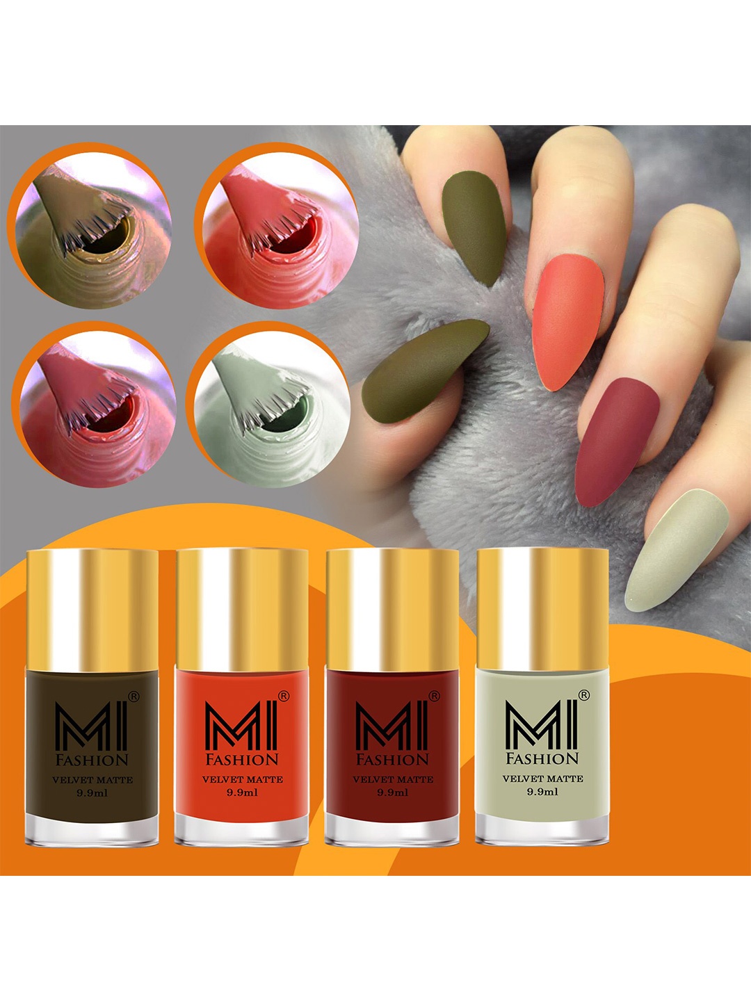 

MI FASHION Set Of 4 Velvet Matte Long-Lasting Nail Polish - 9.9ml each, Brown