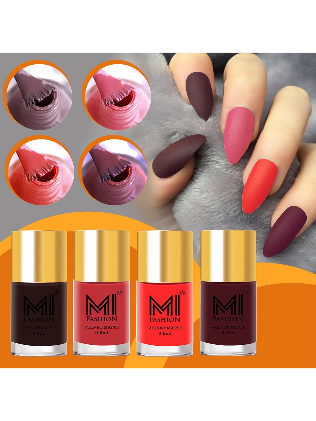 

MI FASHION Set Of 4 Velvet Matte Long-Lasting Nail Polish - 9.9ml each, Brown