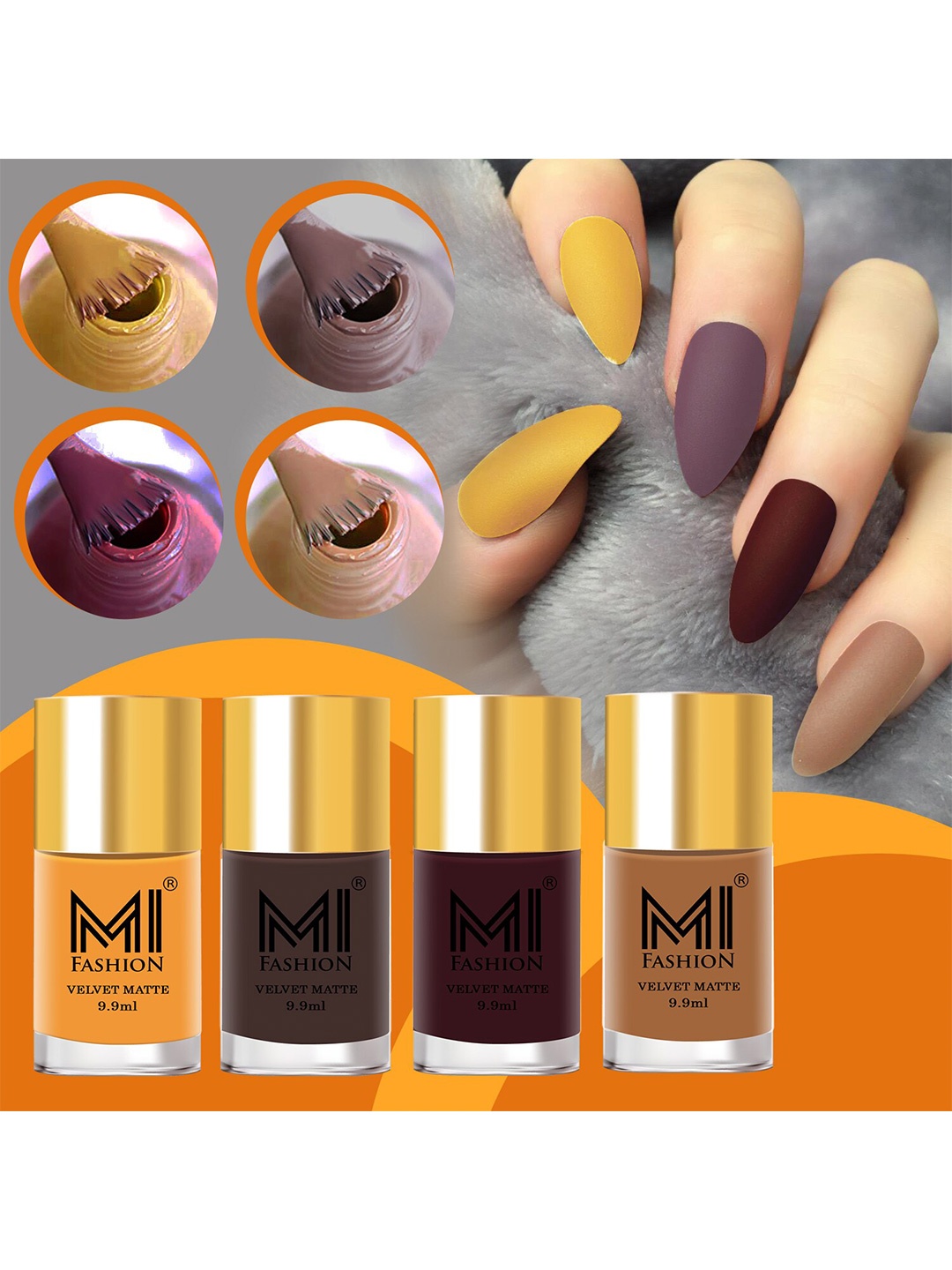 

MI FASHION Set Of 4 Velvet Matte Long-Lasting Nail Polish - 9.9ml each, Orange