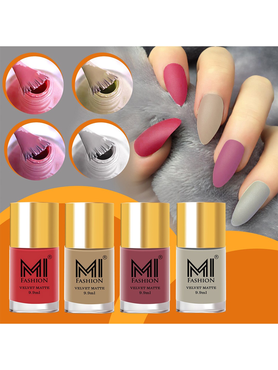 

MI FASHION Set Of 4 Velvet Matte Long-Lasting Nail Polish - 9.9ml each, Nude