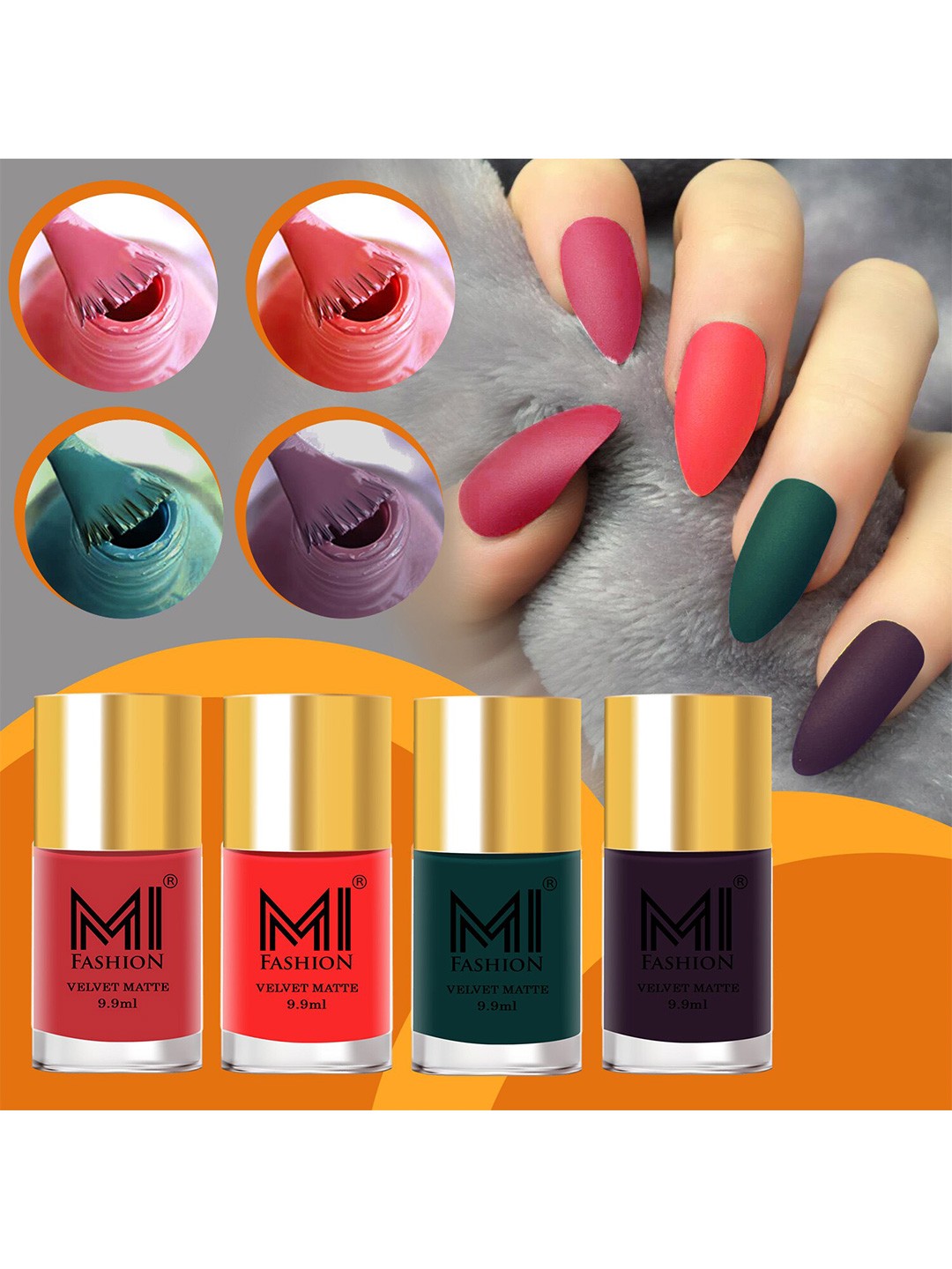 

MI FASHION Set Of 4 Velvet Matte Long-Lasting Nail Polish - 9.9ml each, Green