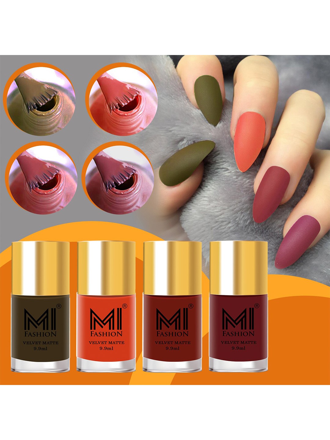 

MI FASHION Set Of 4 Velvet Matte Long-Lasting Nail Polish - 9.9ml each, Maroon