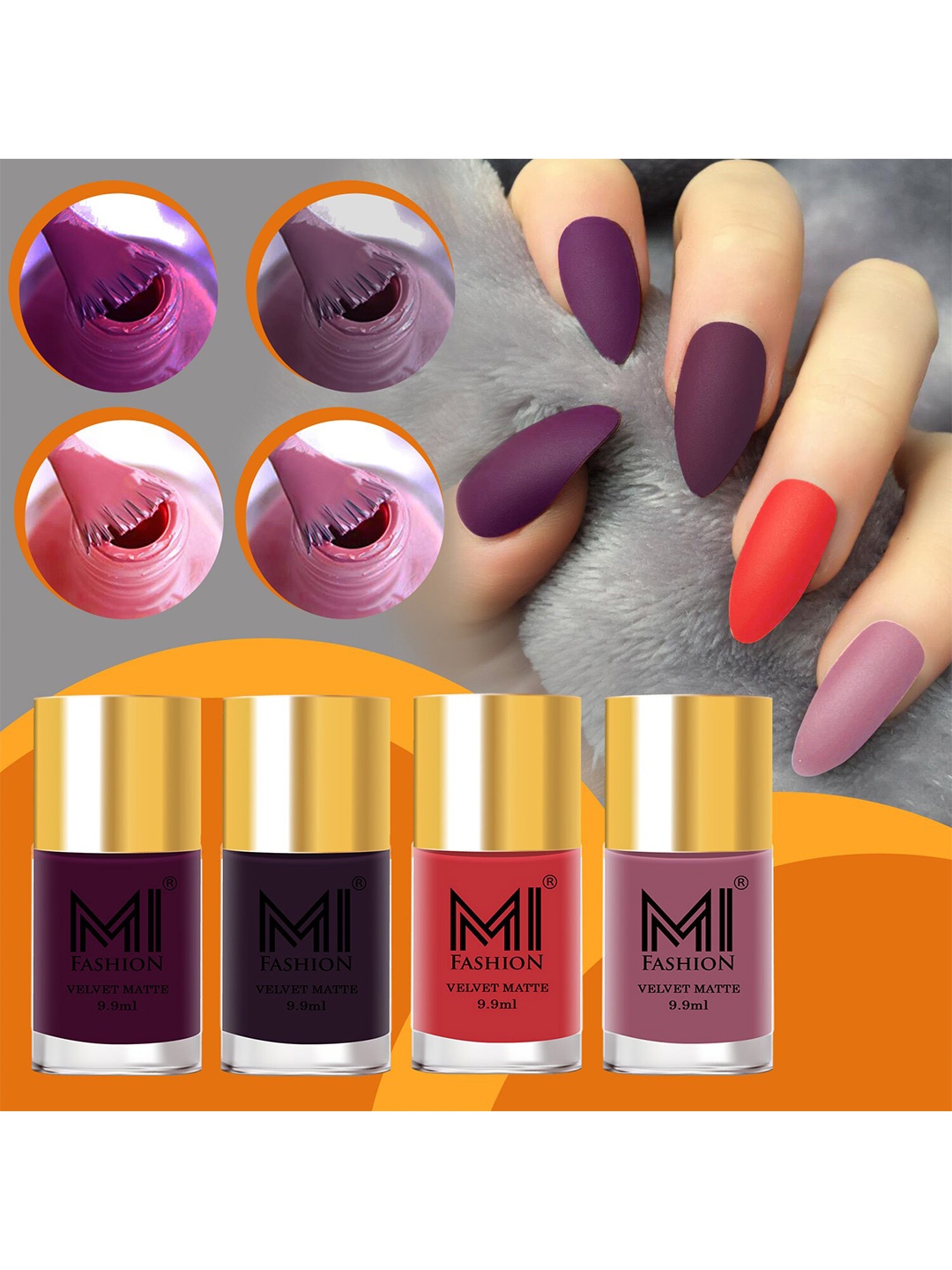 

MI FASHION Set Of 4 Velvet Matte Long-Lasting Nail Polish - 9.9ml each, Purple