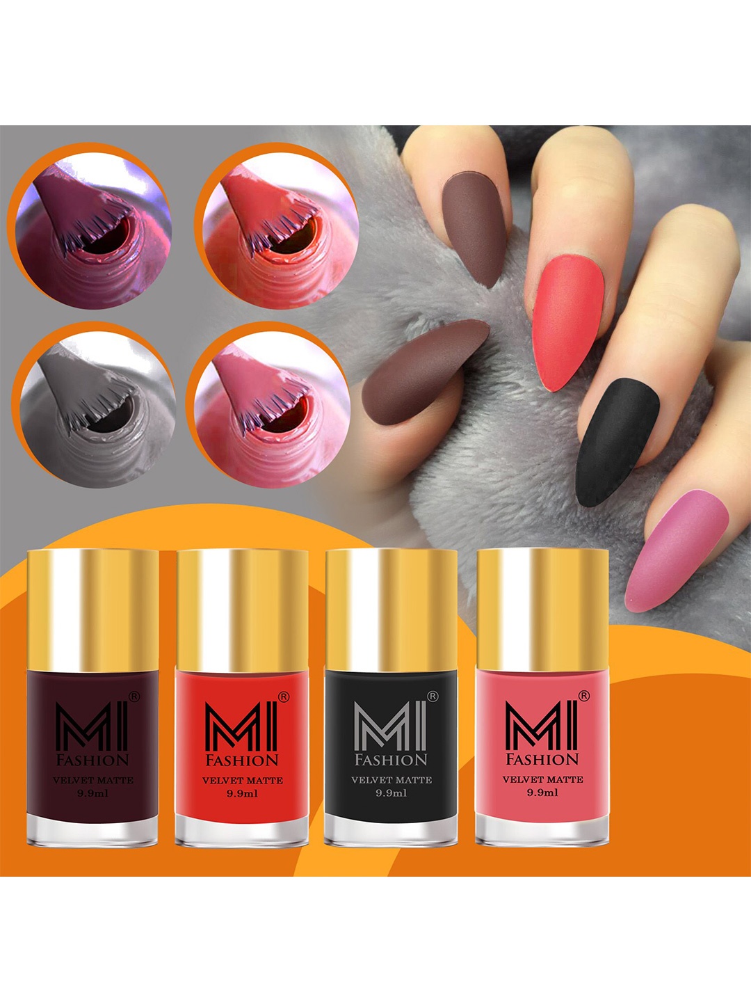 

MI FASHION Set Of 4 Velvet Matte Long-Lasting Nail Polish - 9.9ml each, Blue