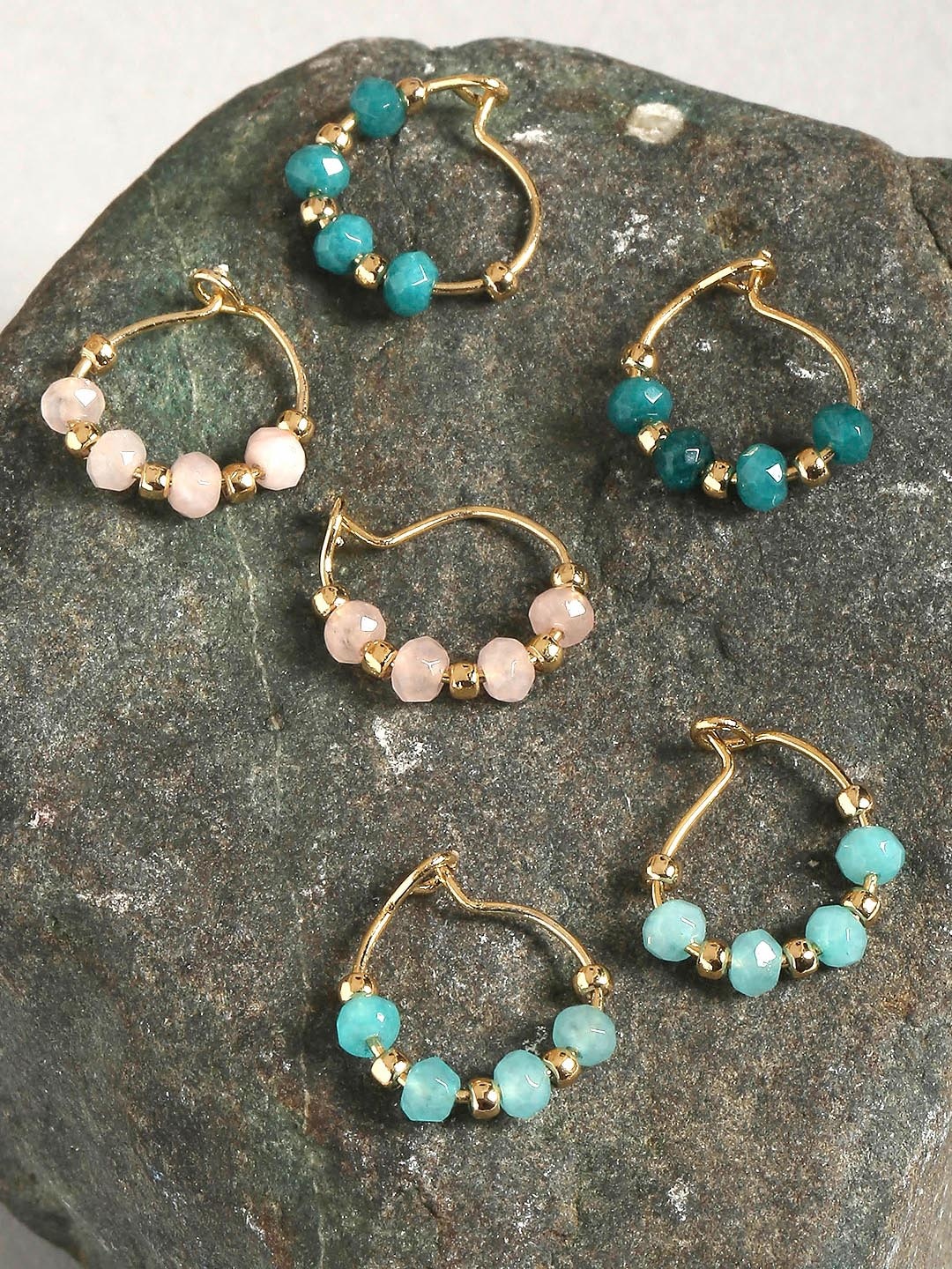 

Accessorize Pack of 3 Gold-Plated Artificial Beads Classic Faux Pearl Hoop Earrings, Pink