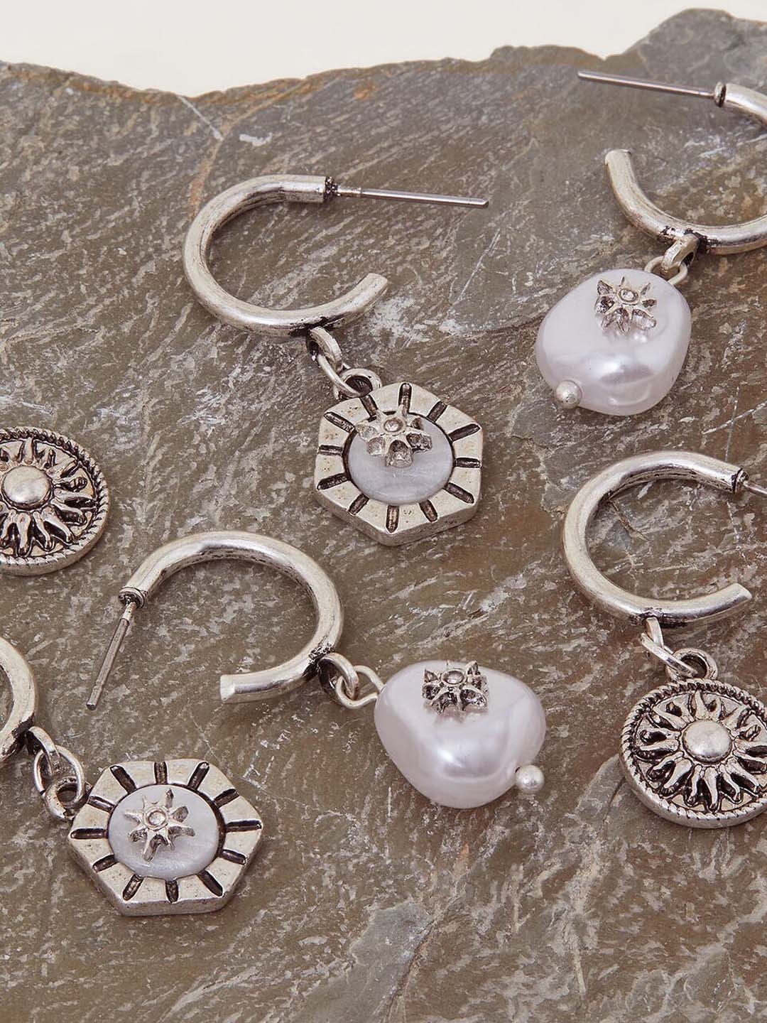 

Accessorize Set Of 3 Silver-Plated Geometric Drop Earrings