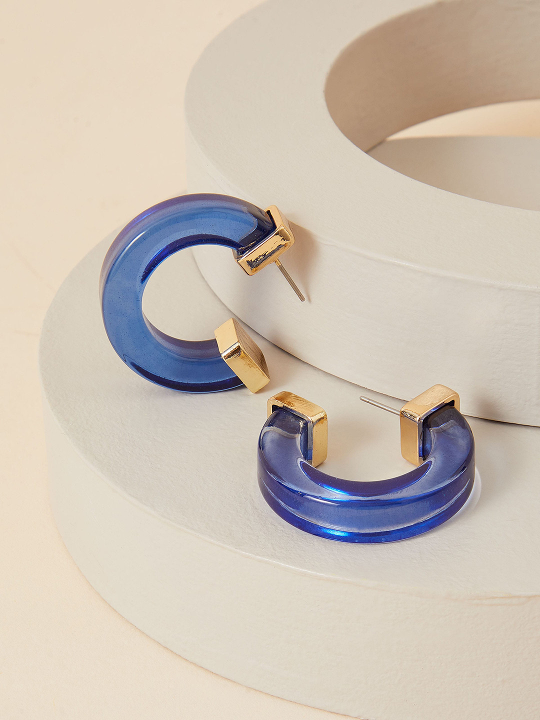 

Accessorize Gold-Plated Chunky Resin Half Hoop Earrings, Blue