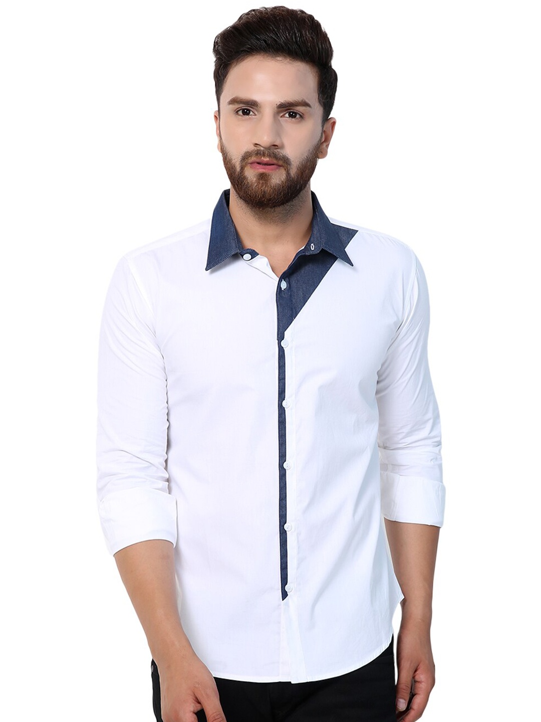 

Purple State Slim Fit Spread Collar Casual Shirt, White