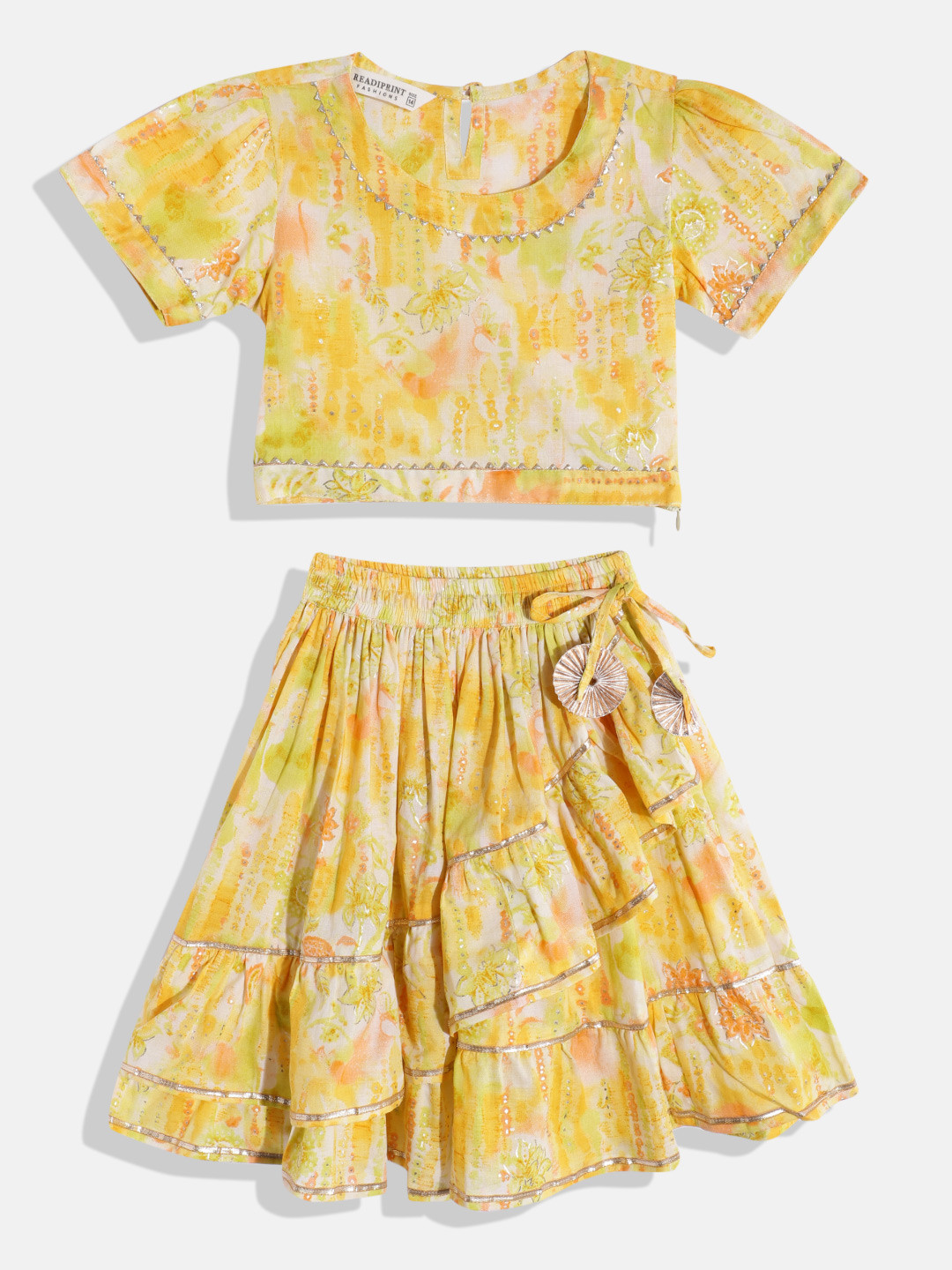 

Readiprint Girls Printed Ready To Wear Lehenga & Blouse, Yellow
