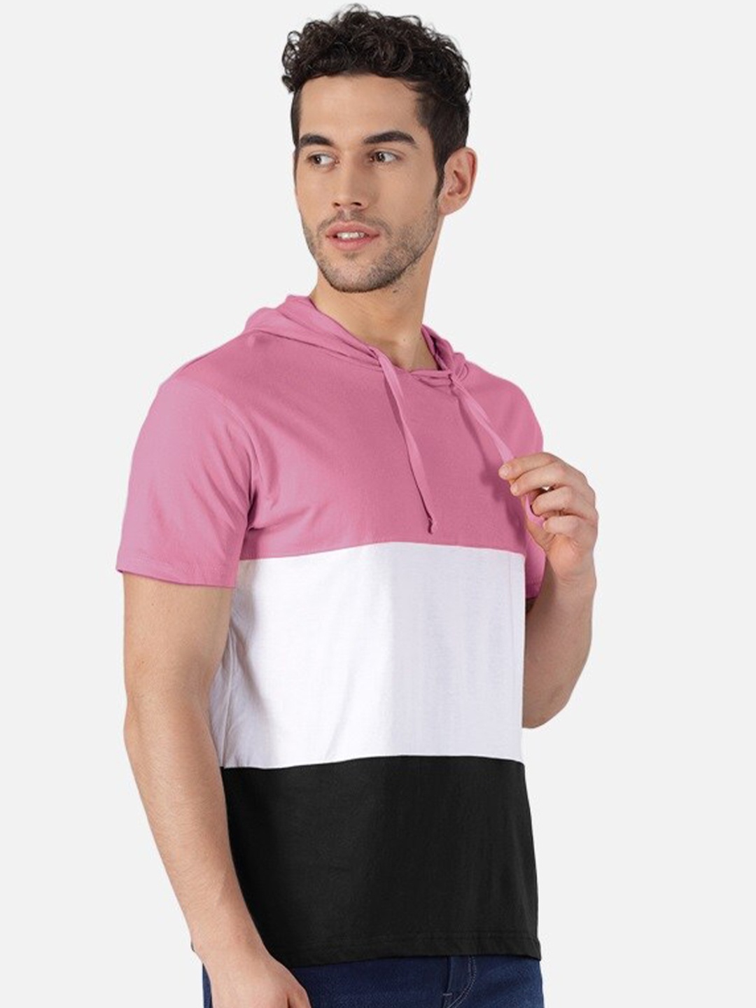 

The Dry State Colourblocked Hooded Cotton T-shirt, Pink