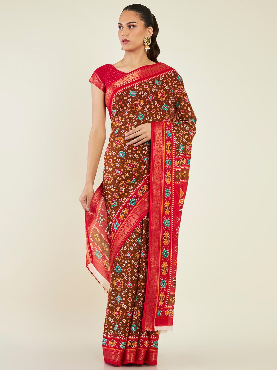 

Soch Ethnic Motif Printed Zari Saree, Brown