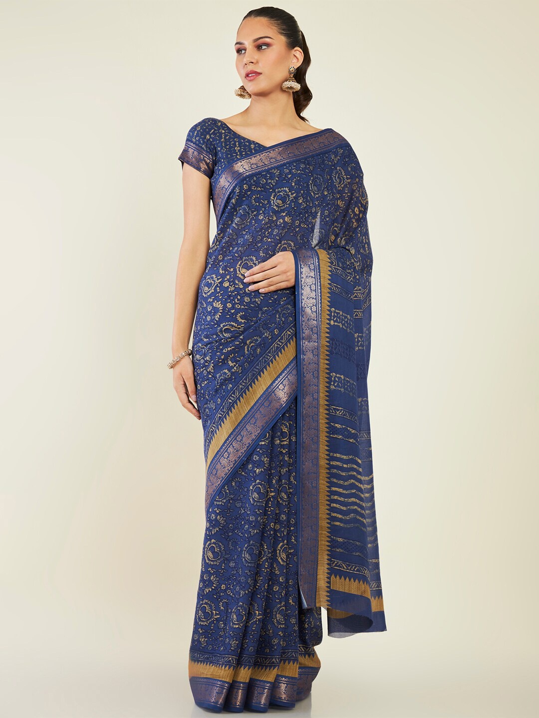

Soch Floral Printed Zari Saree, Blue