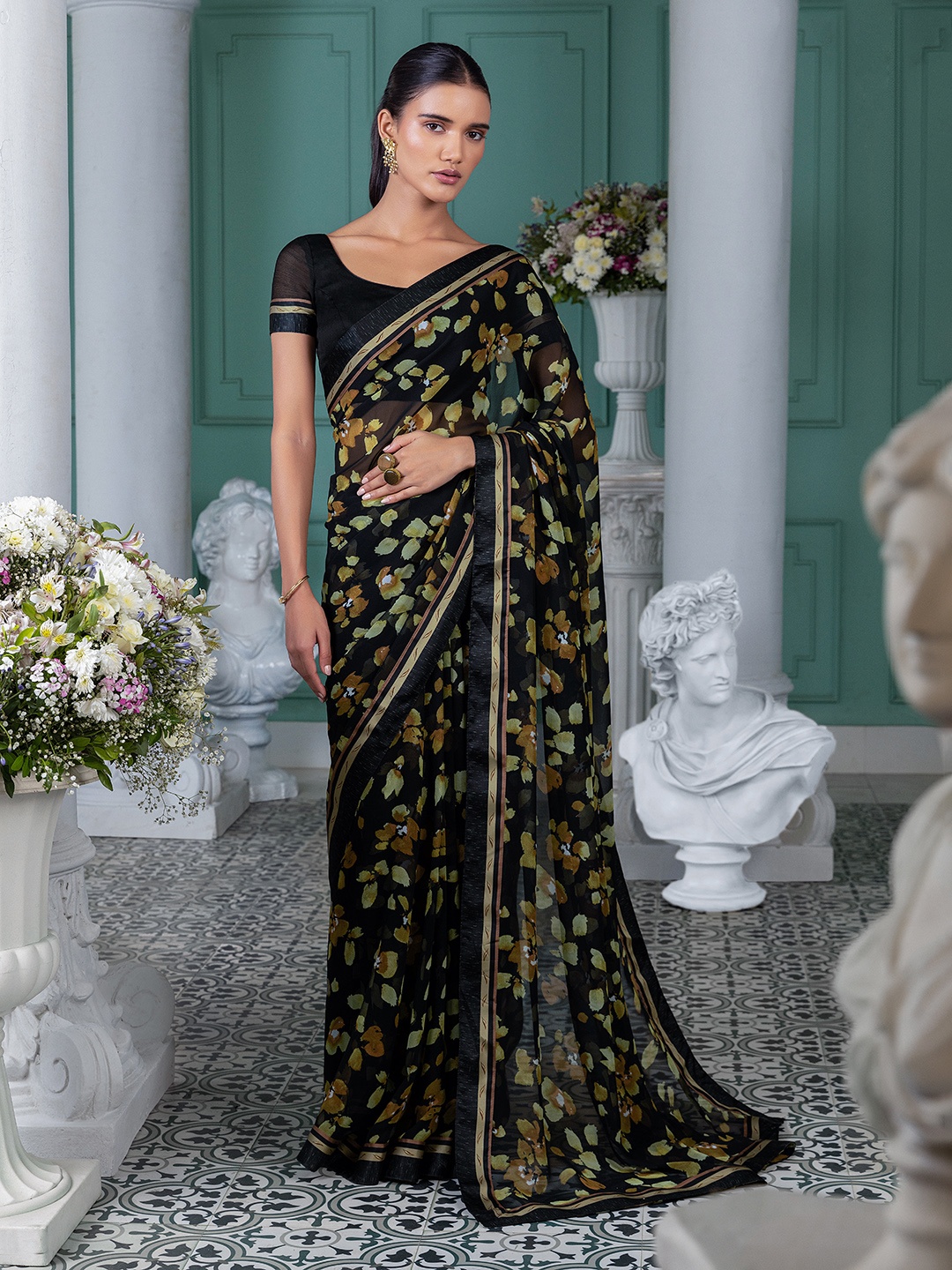 

Soch Floral Printed Pure Georgette Saree, Black